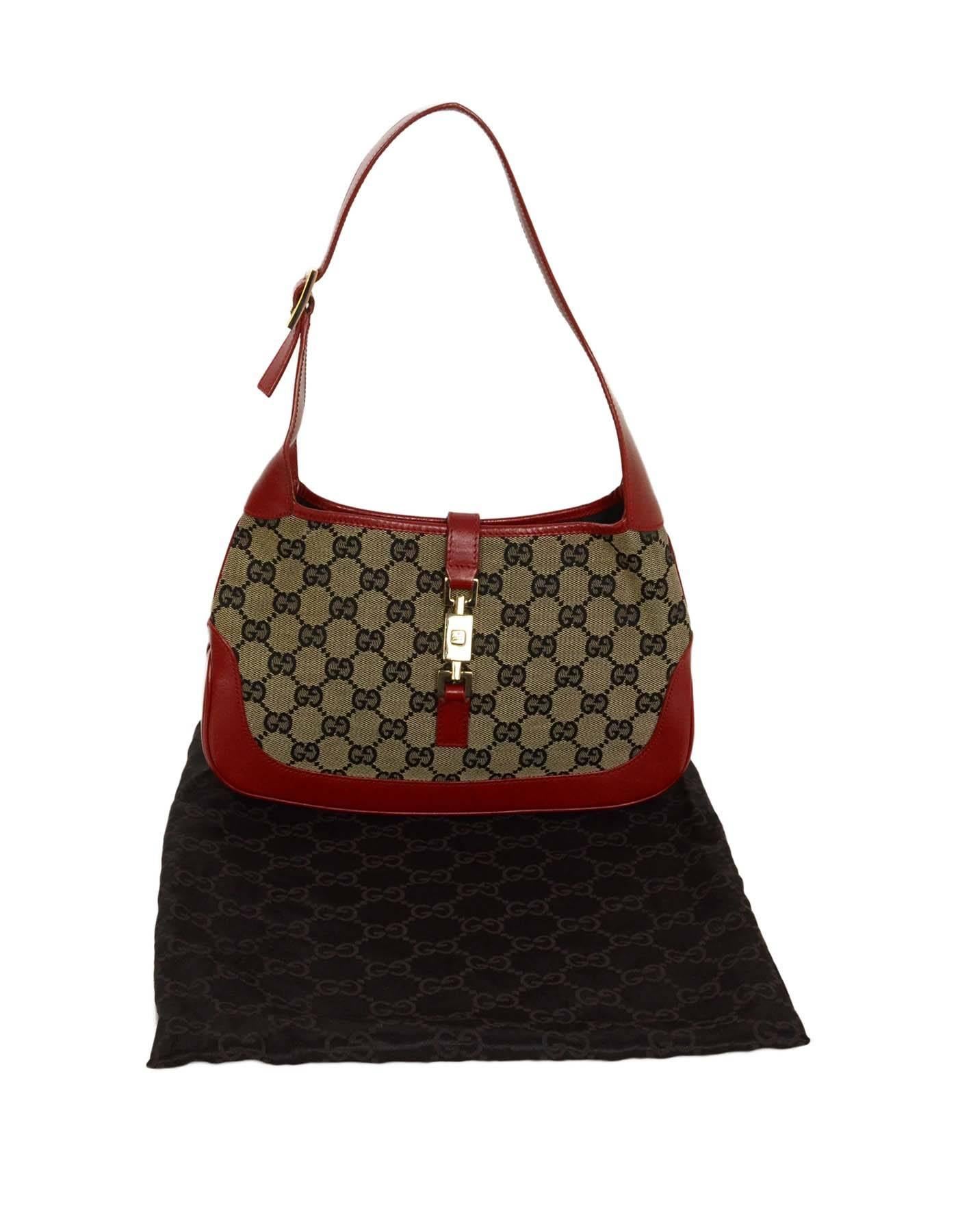 Gucci Jackie-O-Tasche aus Segeltuch mit Monogramm und rotem Leder GHW 5