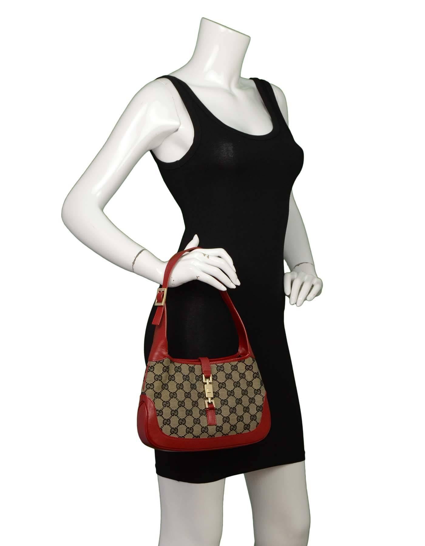Gucci Jackie-O-Tasche aus Segeltuch mit Monogramm und rotem Leder GHW 6