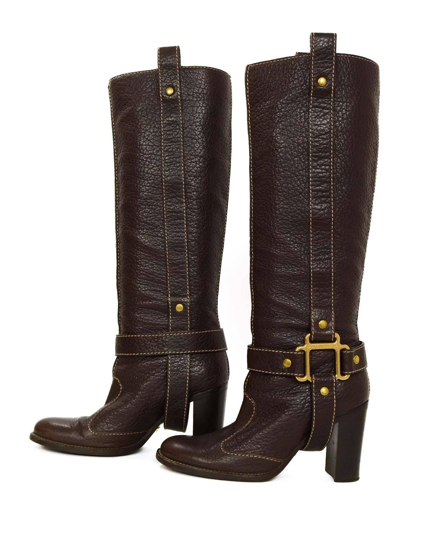 Black Dolce & Gabbana Brown Leather Tall Boots sz 35