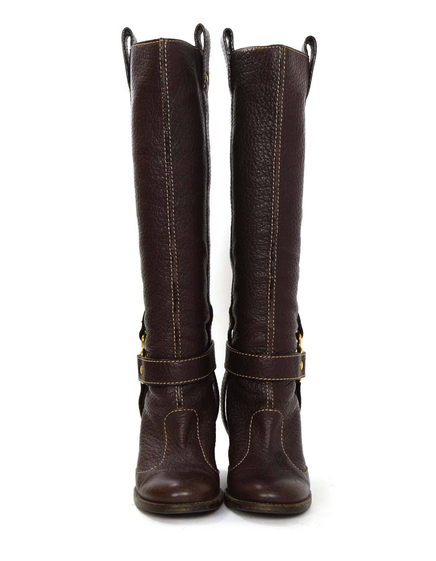 Dolce & Gabbana Brown Leather Tall Boots sz 35 In Excellent Condition In New York, NY