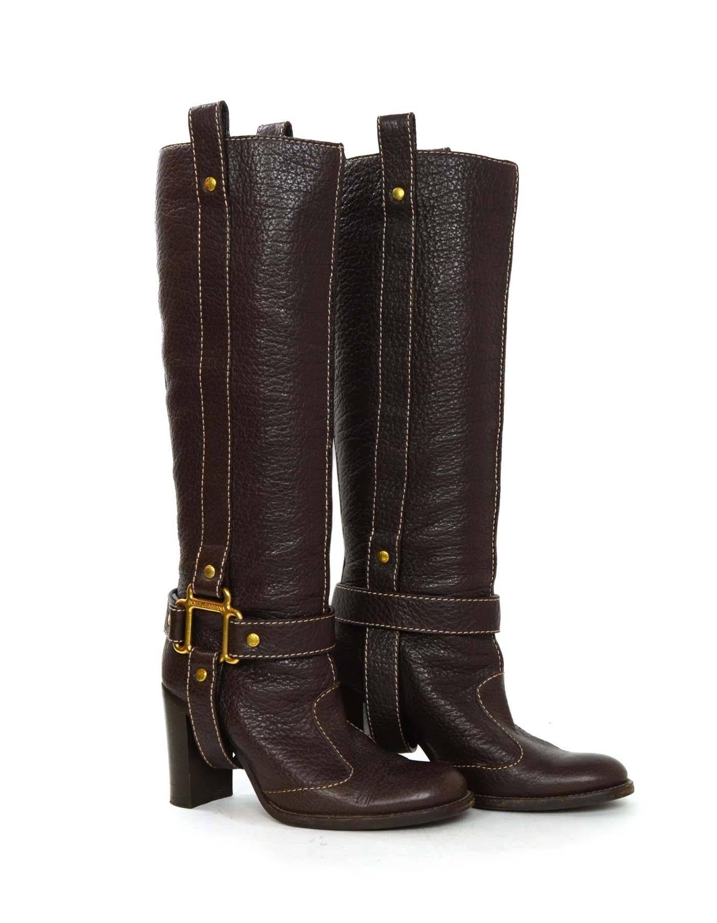 Women's Dolce & Gabbana Brown Leather Tall Boots sz 35