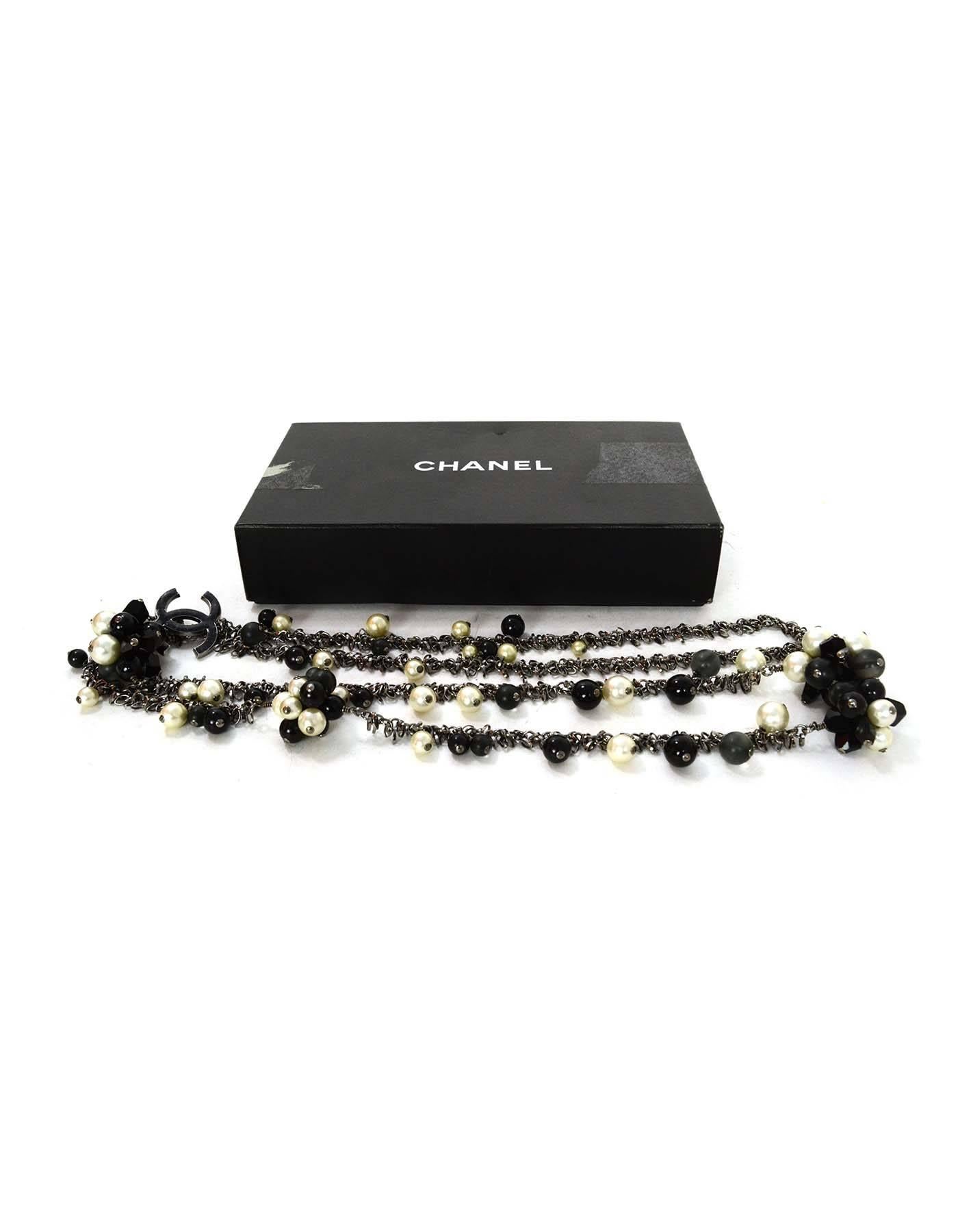 Women's Chanel Pearl & Black Beaded CC Pendant Lariat Necklace