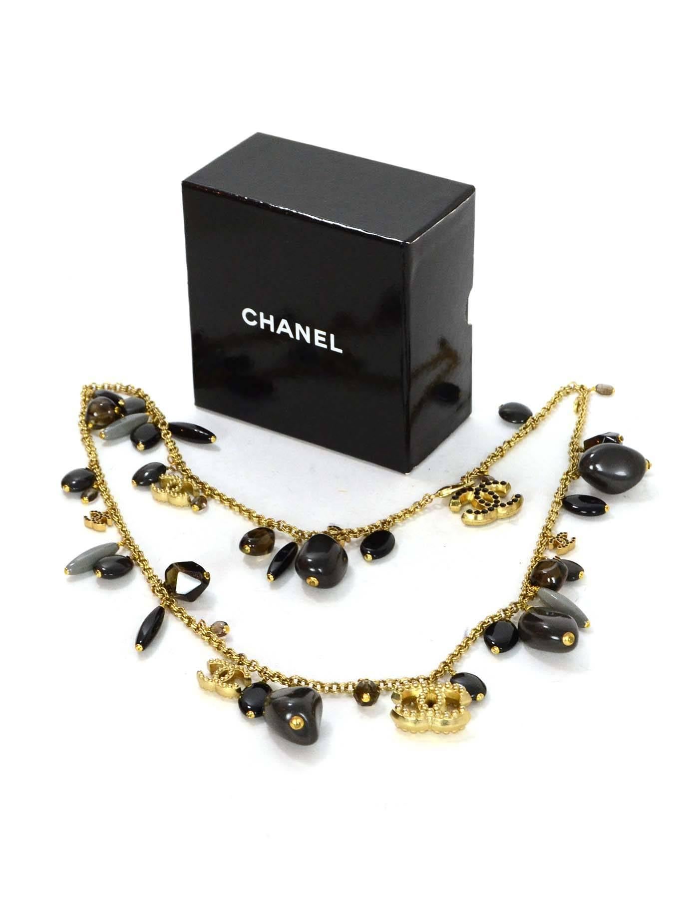 Chanel Grey & Brown Stone CC Charm Long Necklace  1