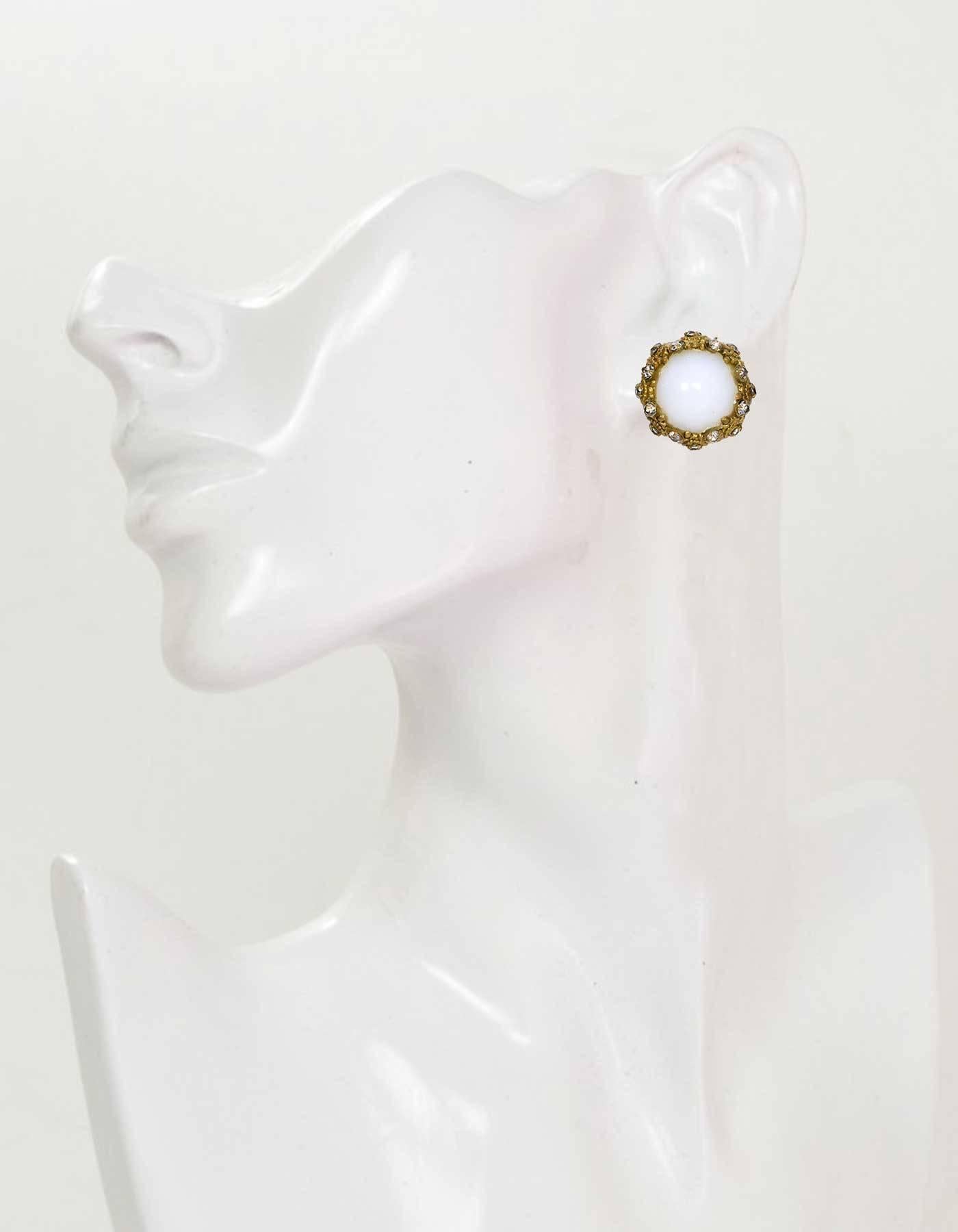 Chanel Vintage '50s Pearl & Crystal Clip On Earrings GHW 1