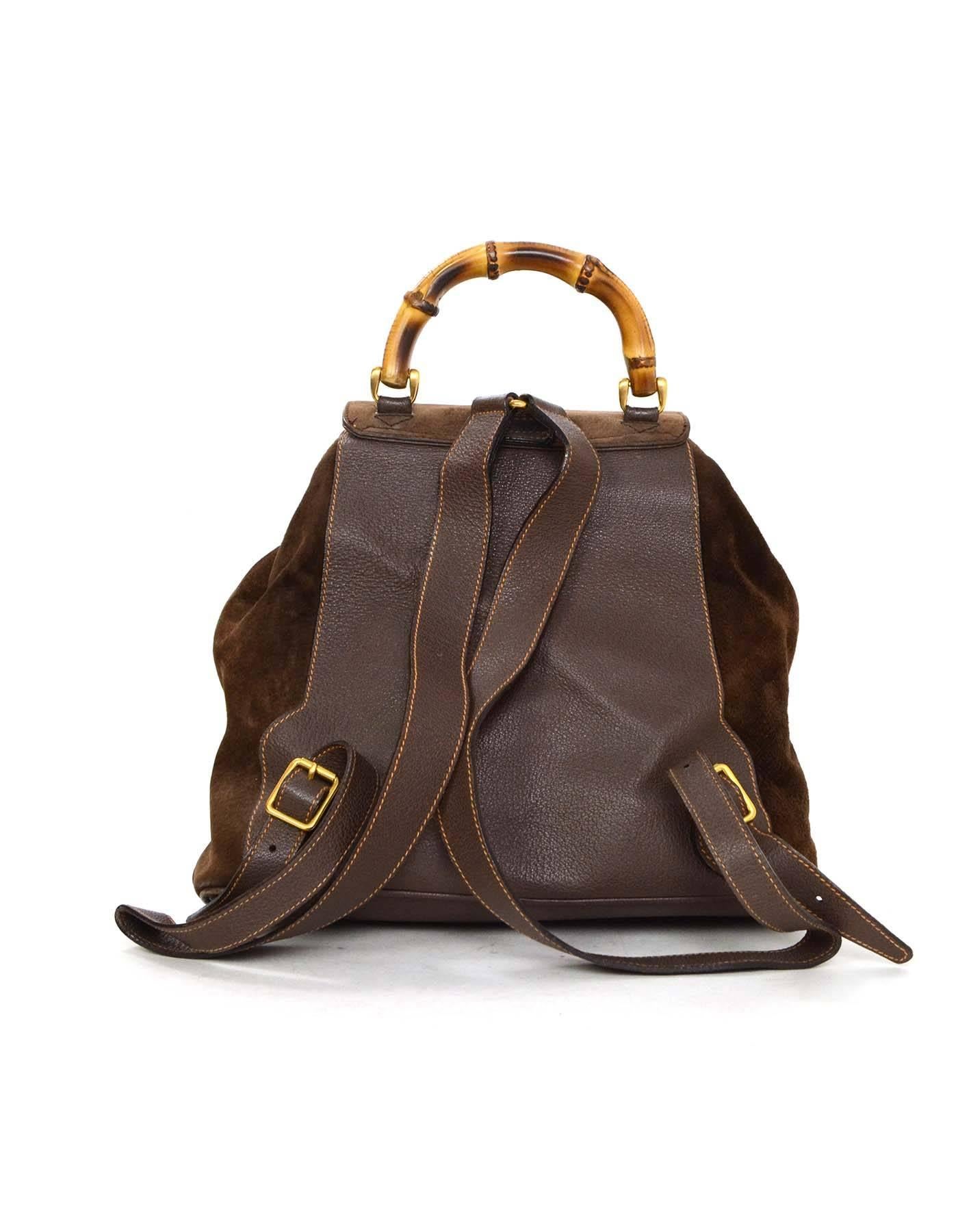 Gucci Brown Leather/ Suede Vintage Backpack GHW In Good Condition In New York, NY