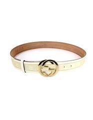 Gucci Monogram White Leather & Canvas Belt sz L SHW