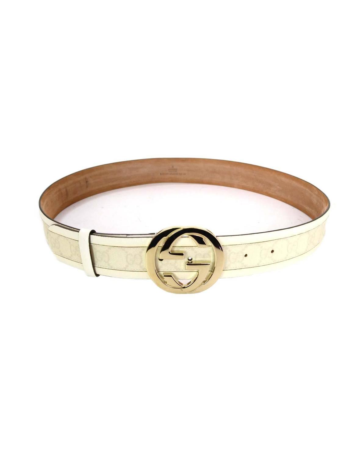 Gucci Monogram White Leather and Canvas Belt sz L SHW at 1stdibs