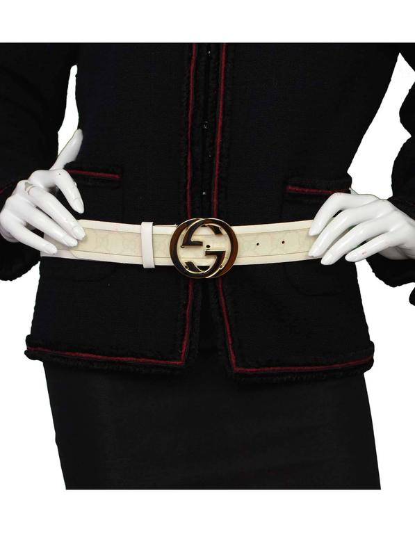 Gucci Monogram White Leather and Canvas Belt sz L SHW at 1stDibs