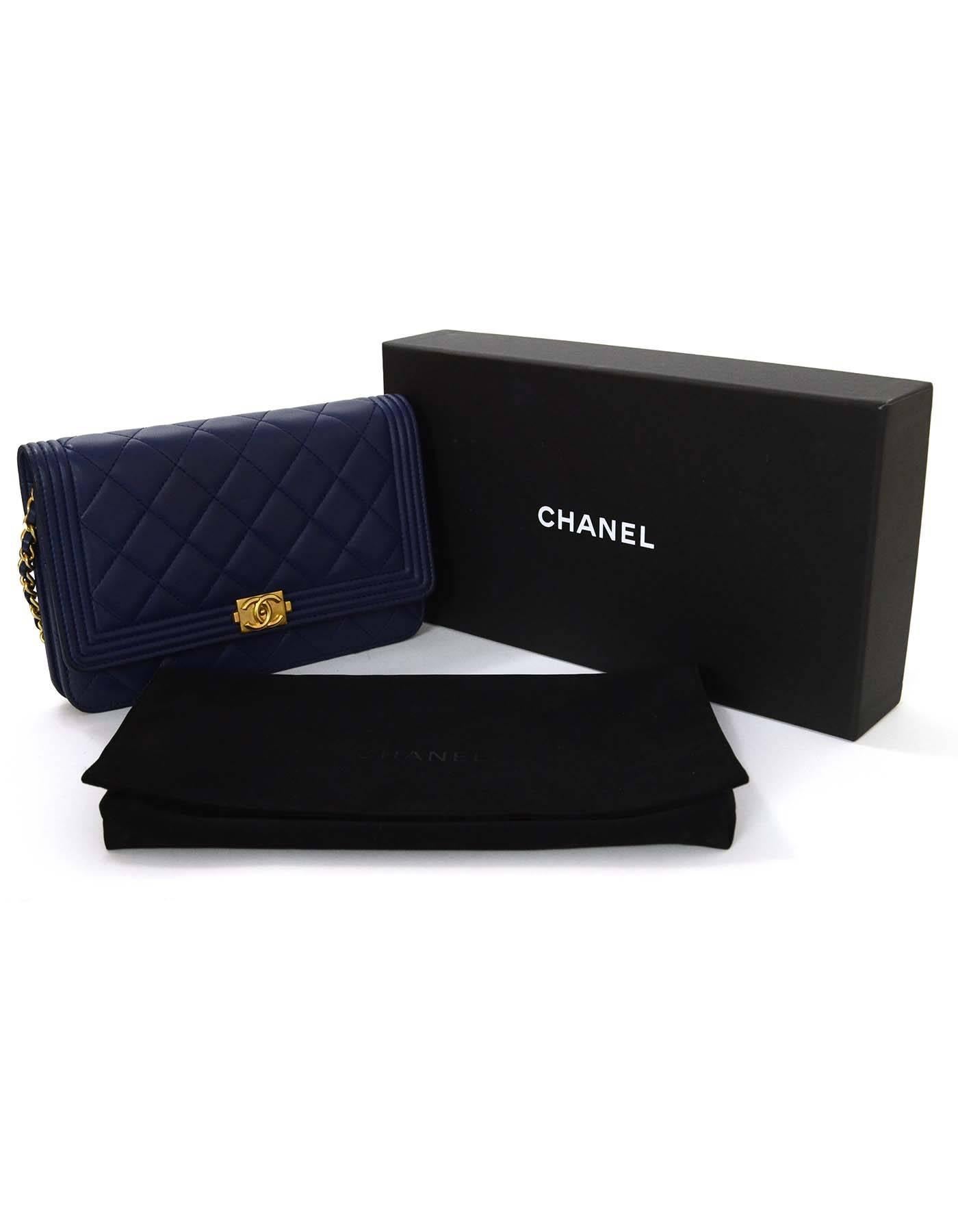 Chanel Navy Lambskin Boy Wallet On Chain WOC Bag GHW 1
