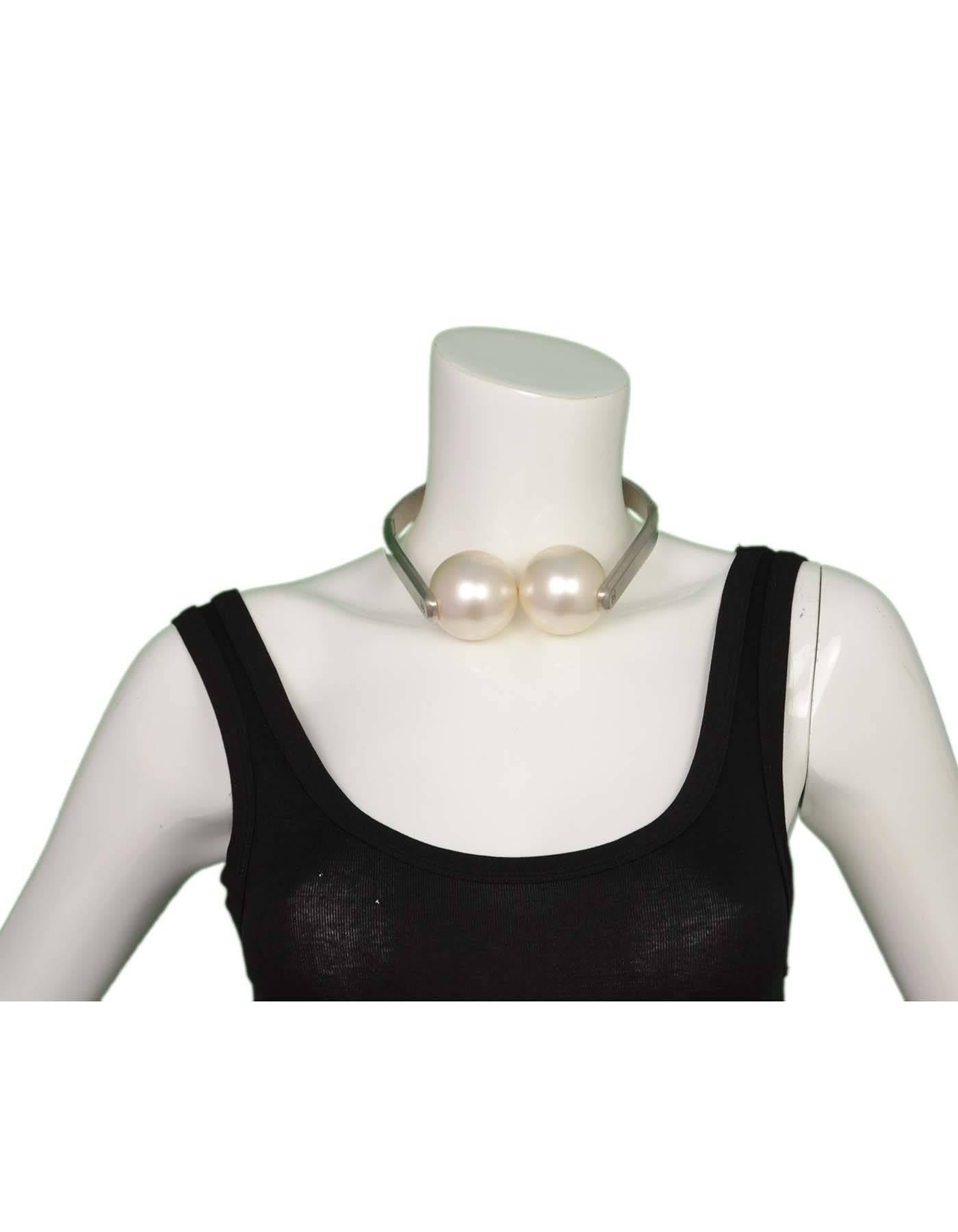 Chanel Silver & Ivory Jumbo Pearl Headphone Necklace In Good Condition In New York, NY