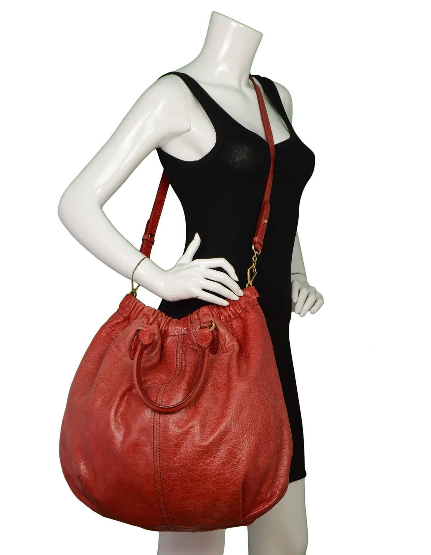 Miu Miu Red Distressed Leather Hobo Bag GHW 4