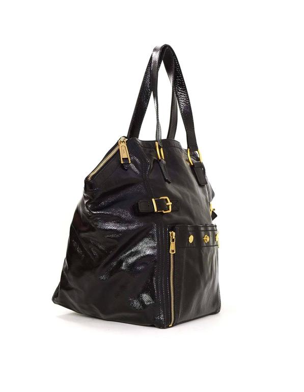 YSL Yves Saint Laurent Rive Gauche Large Black Patent Downtown Bag For ...