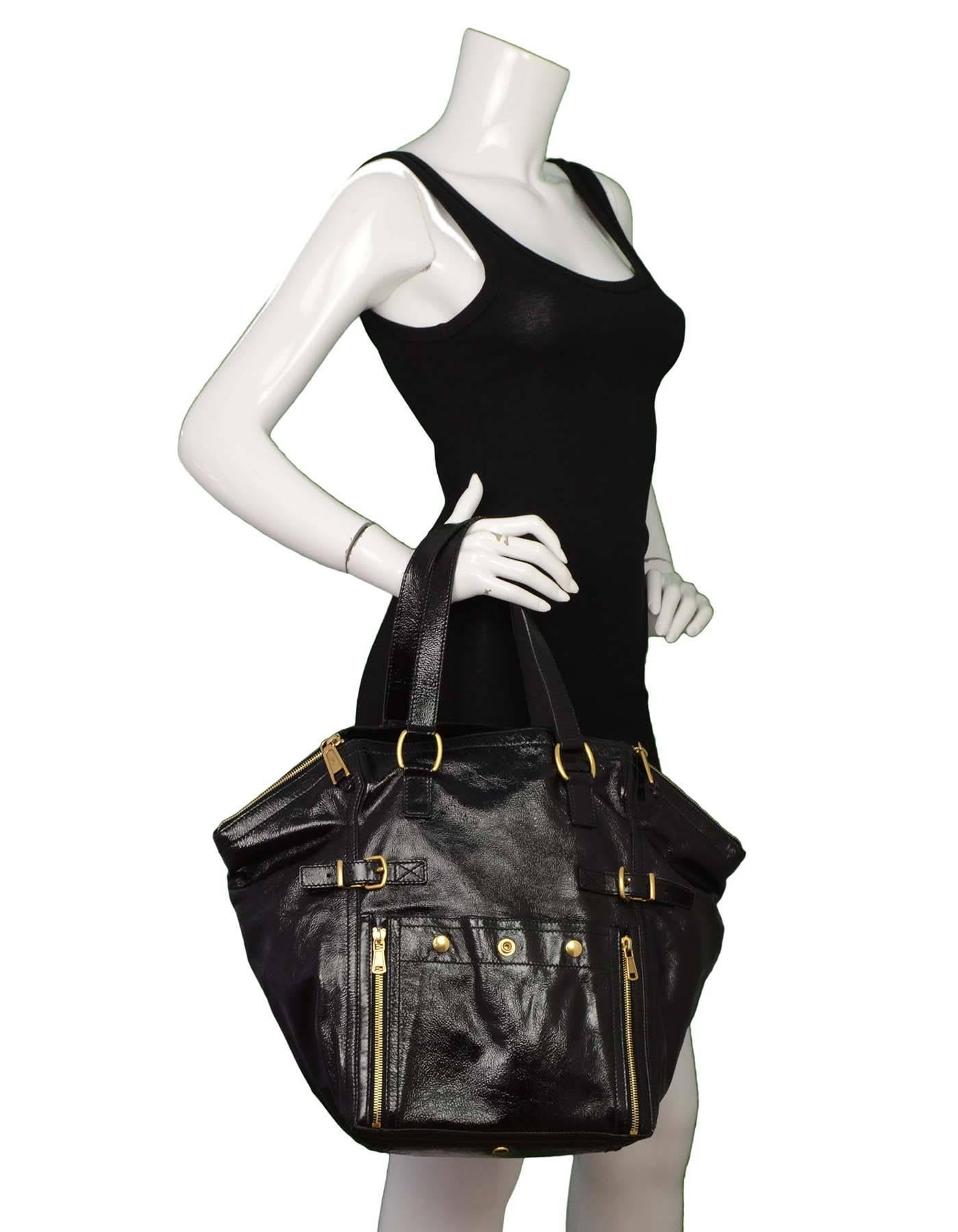 YSL Yves Saint Laurent Rive Gauche Large Black Patent Downtown Bag 3