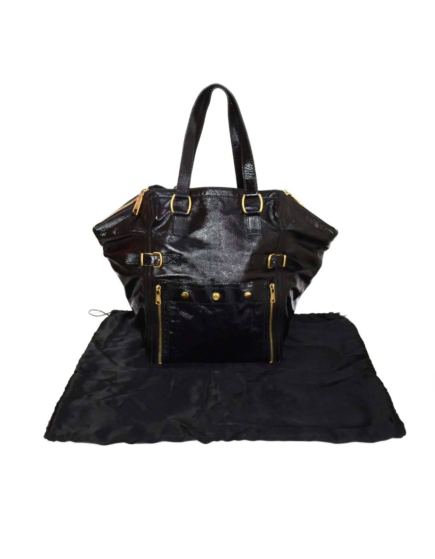 YSL Yves Saint Laurent Rive Gauche Large Black Patent Downtown Bag 2