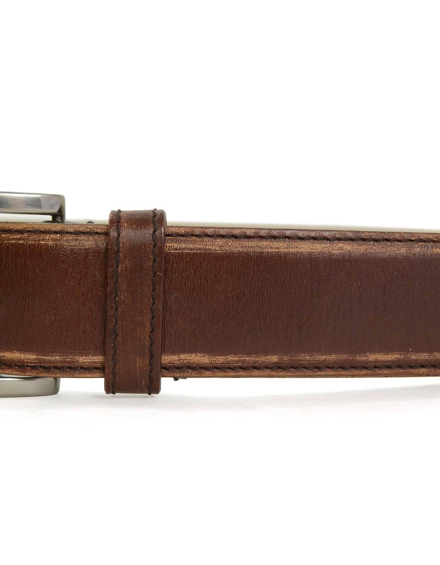 Women's Prada Brown Distressed Leather Belt sz 85 GHW
