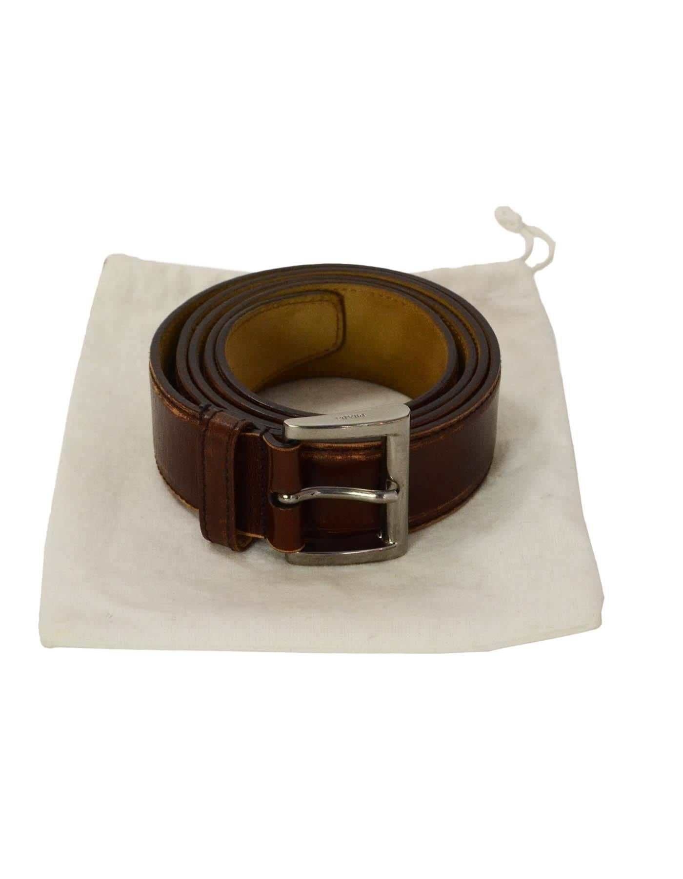 Prada Brown Distressed Leather Belt sz 85 GHW 3
