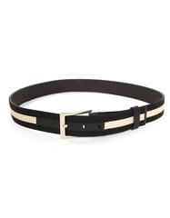 Bally Black & White Canvas & Leather Belt sz 90