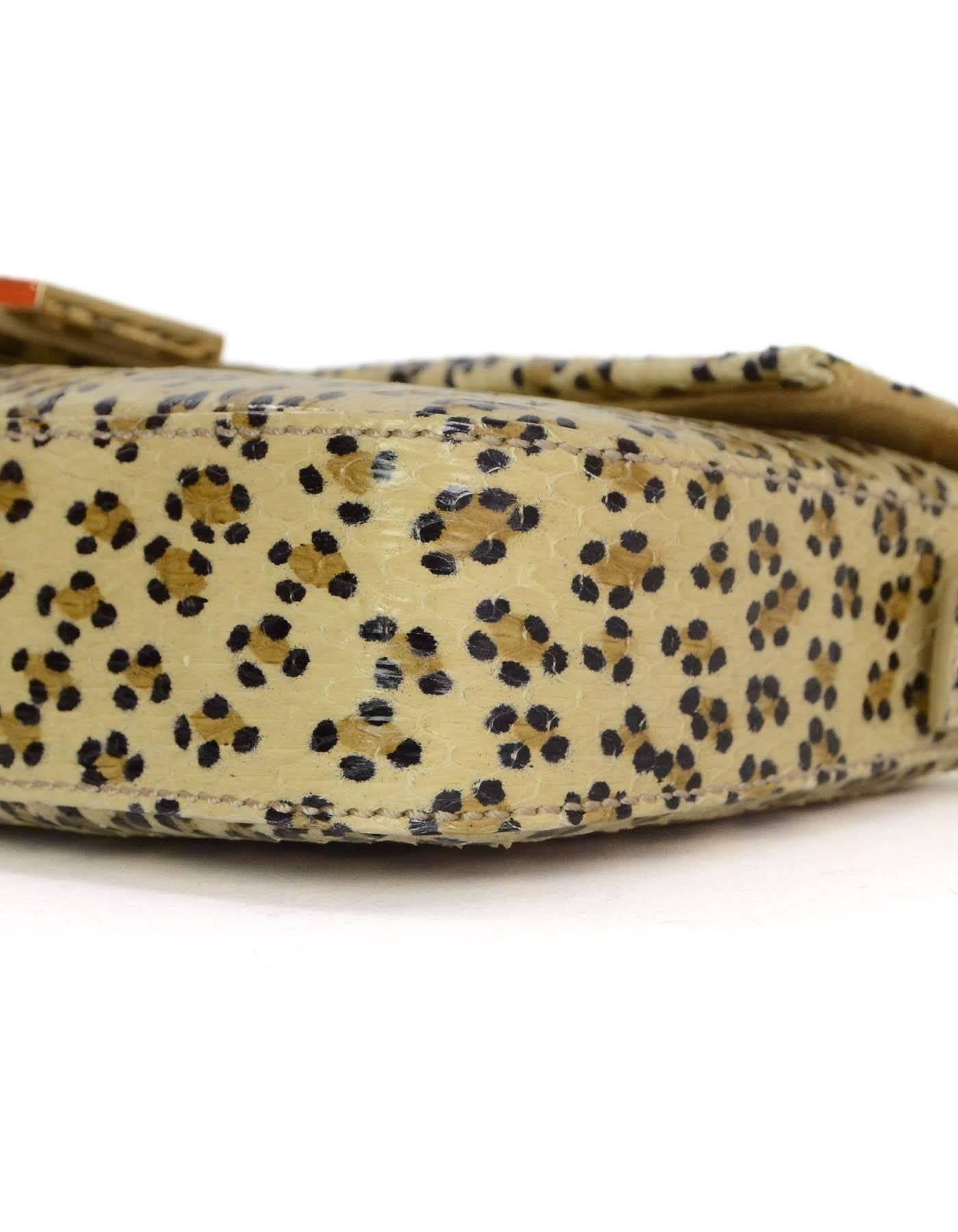 Fendi Beige Leopard Printed Python Baguette/Clutch GHW In Excellent Condition In New York, NY