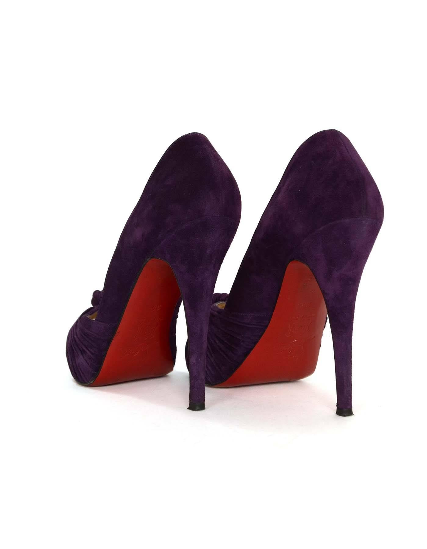 Women's Christian Louboutin Purple Suede Peep-Toe Pumps sz 39