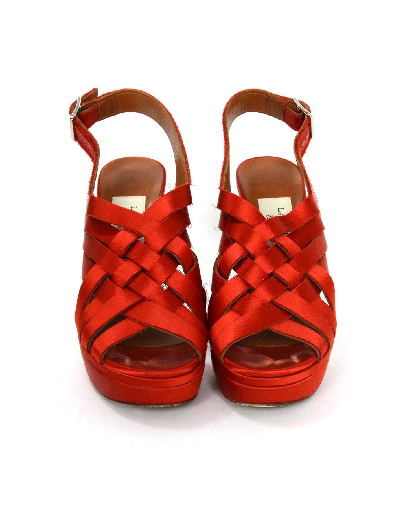 Lanvin Red Satin Strappy Sandals sz 38 In Excellent Condition In New York, NY