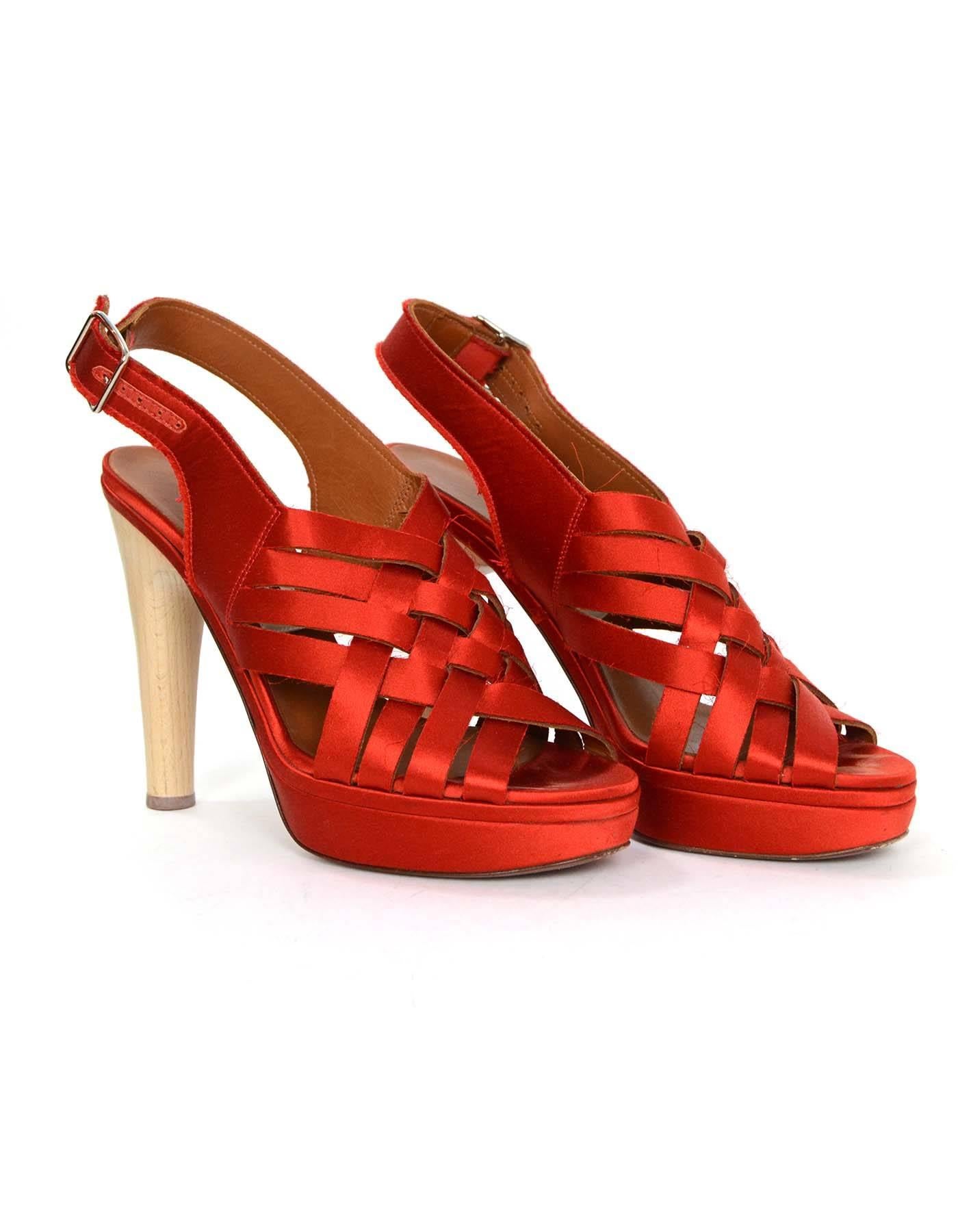 Women's Lanvin Red Satin Strappy Sandals sz 38