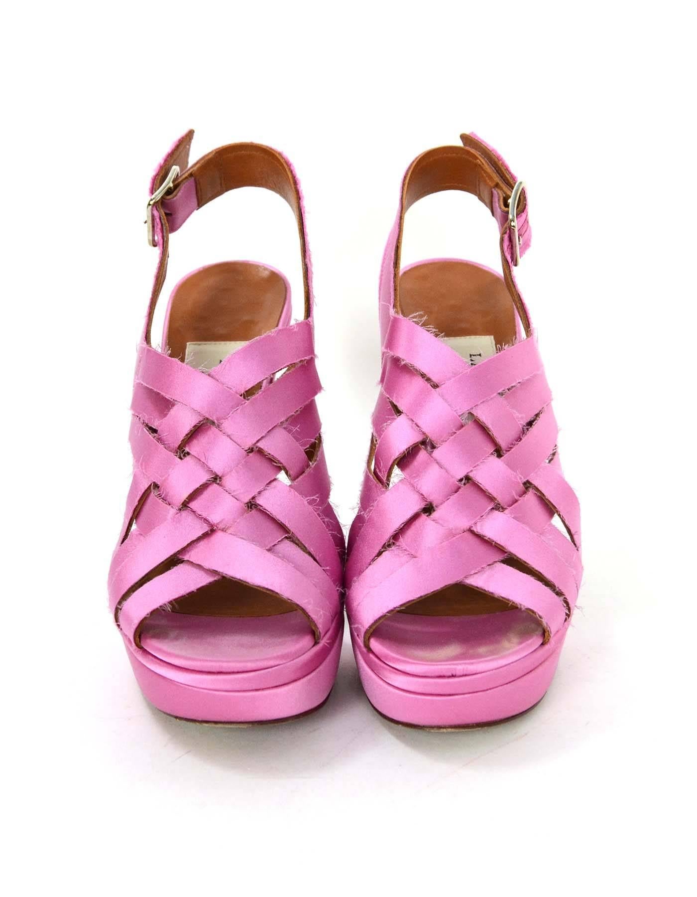 Lanvin Pink Satin Strappy Sandals sz 38 In Excellent Condition In New York, NY