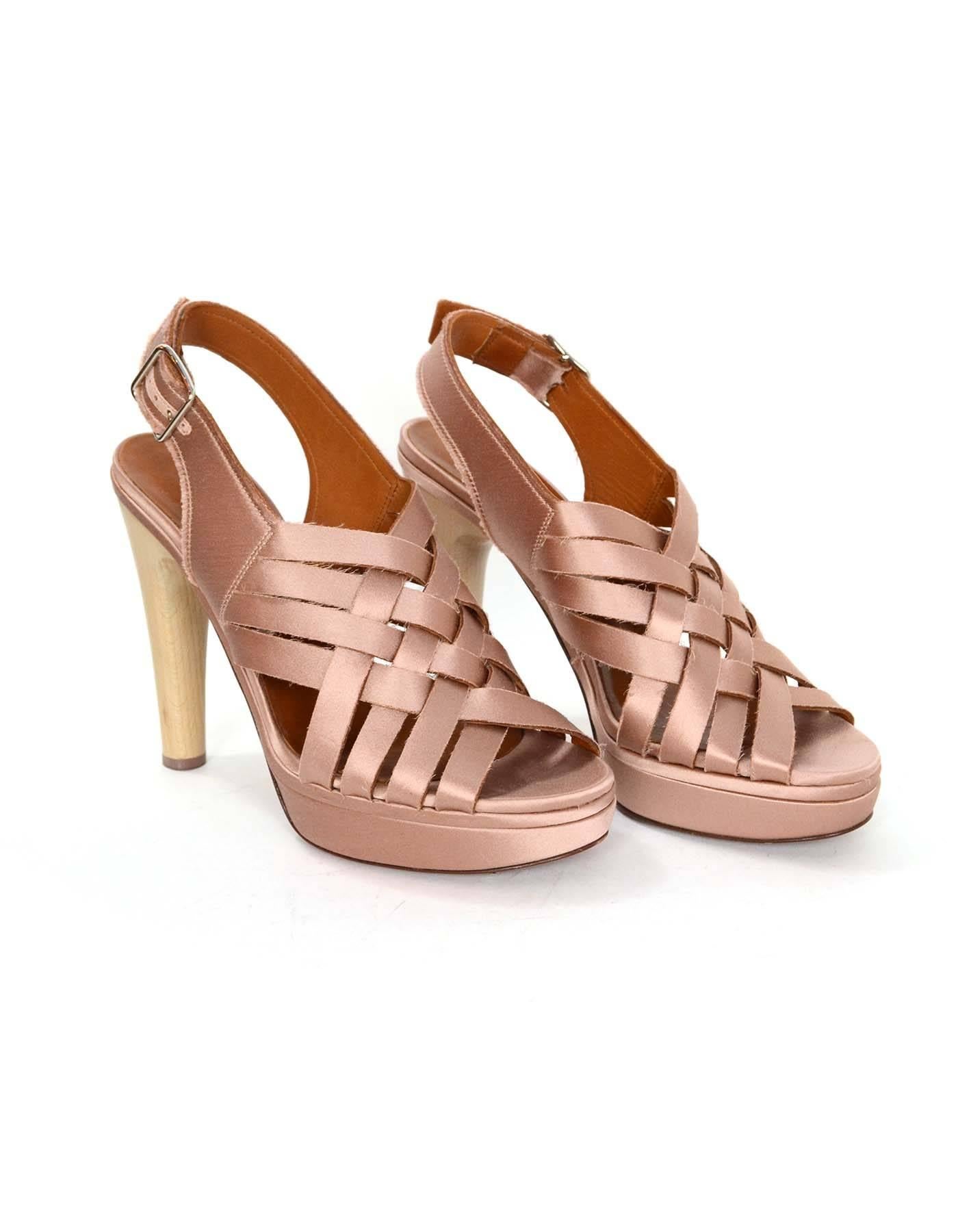Lanvin Champagne Satin Strappy Sandals sz 38 In Excellent Condition In New York, NY