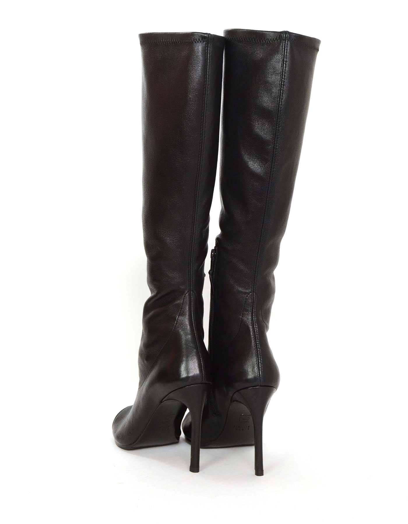 Women's Stuart Weitzman Black Leather Peep-Toe Boots sz 8.5