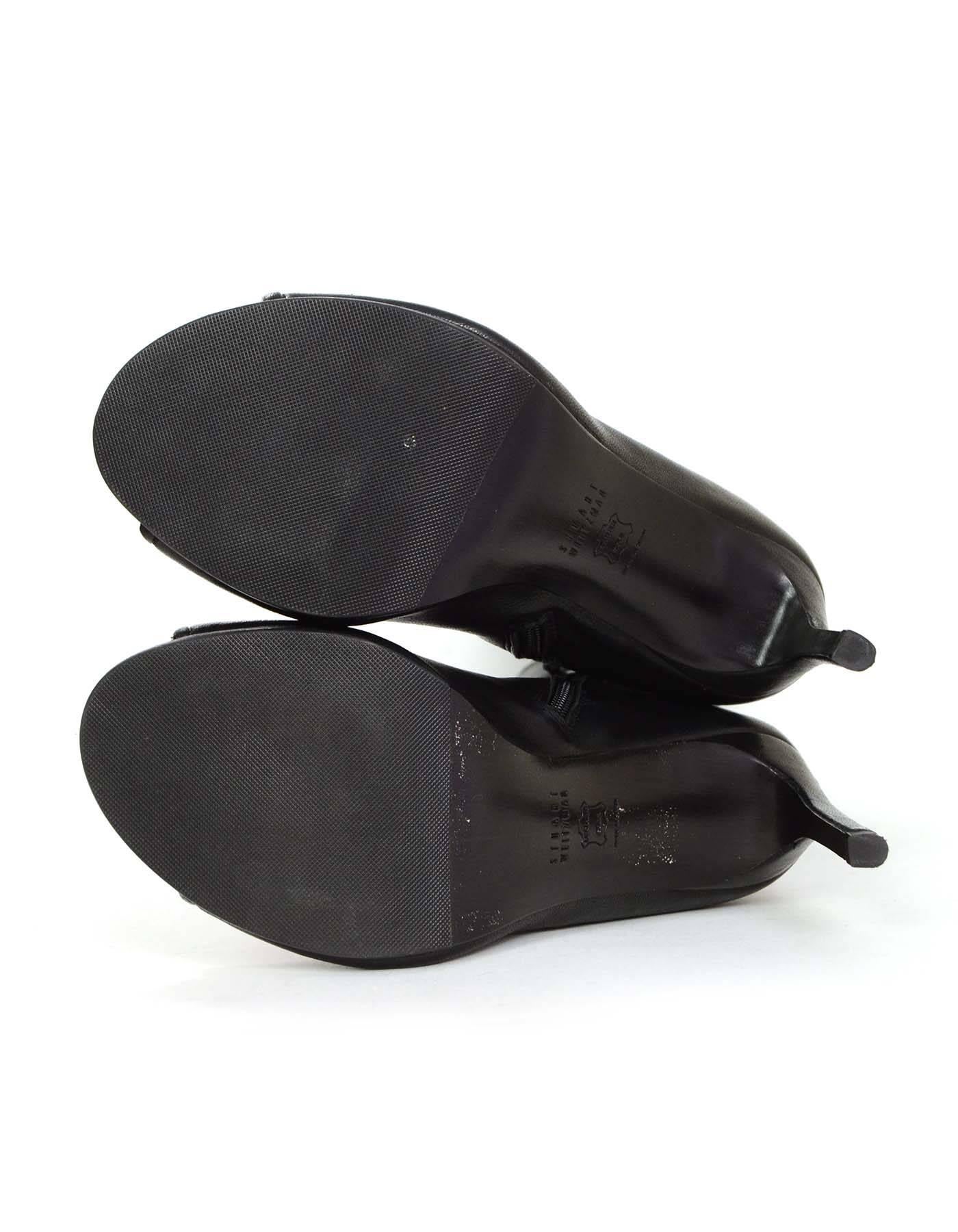 Stuart Weitzman Black Leather Peep-Toe Boots sz 8.5 2