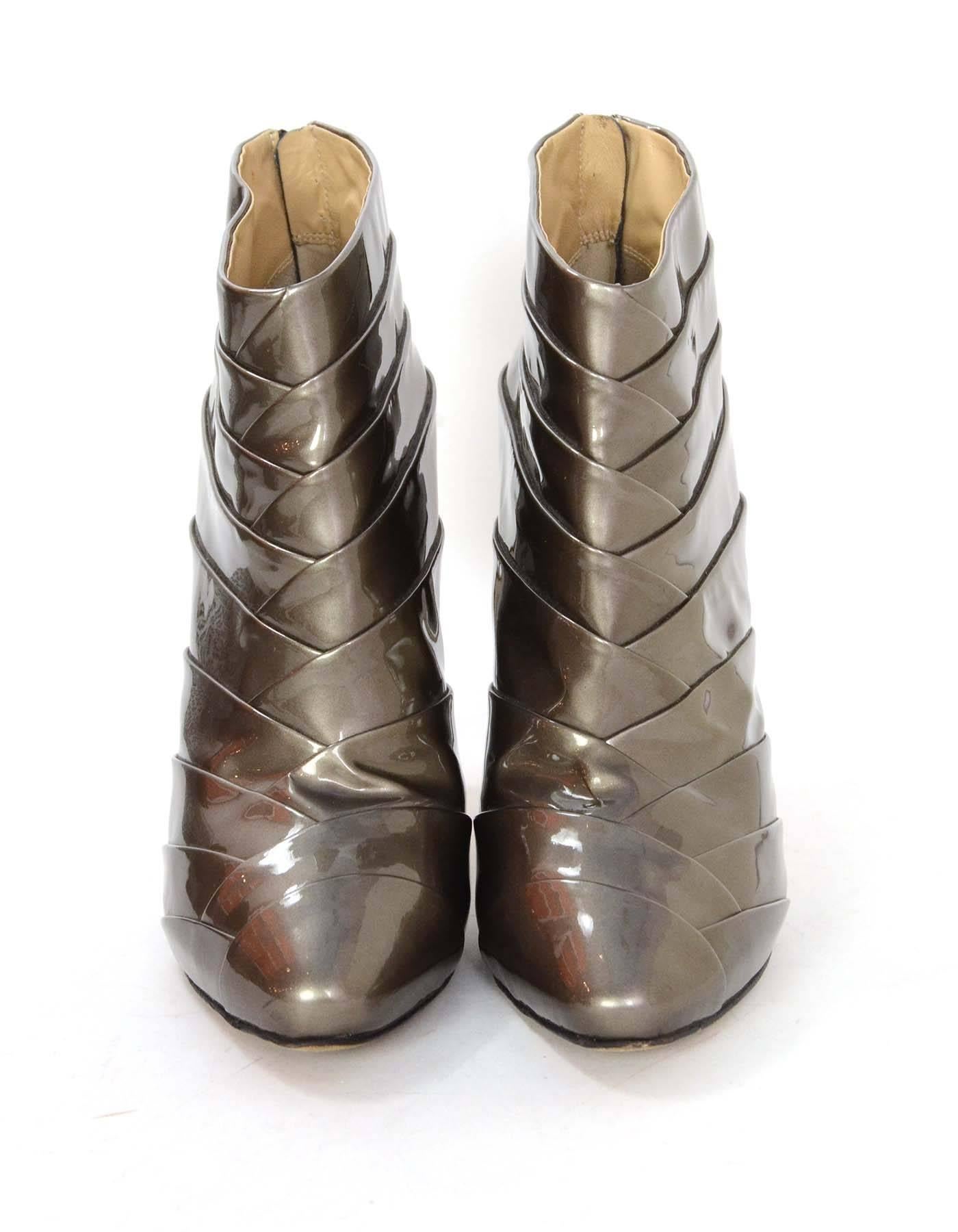 Brown Giuseppe Zanotti Pewter Wrapped Patent Ankle Booties sz 40