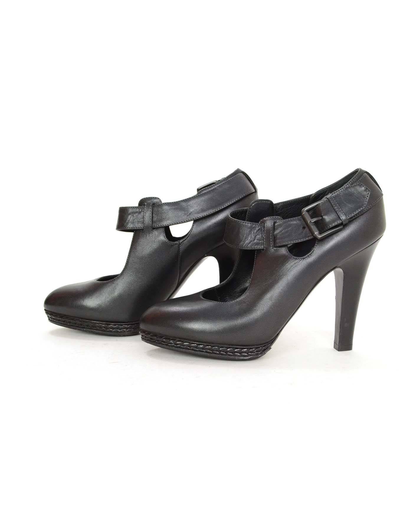 Bottega Veneta Black Leather Pumps 
Features black leather ankle buckle strap
Made In: Italy
Color: Black
Materials: Leather
Closure/Opening: Ankle strap with buckle and notch closure
Sole Stamp: Bottega Veneta 37 1/2 Made In Italy
Overall