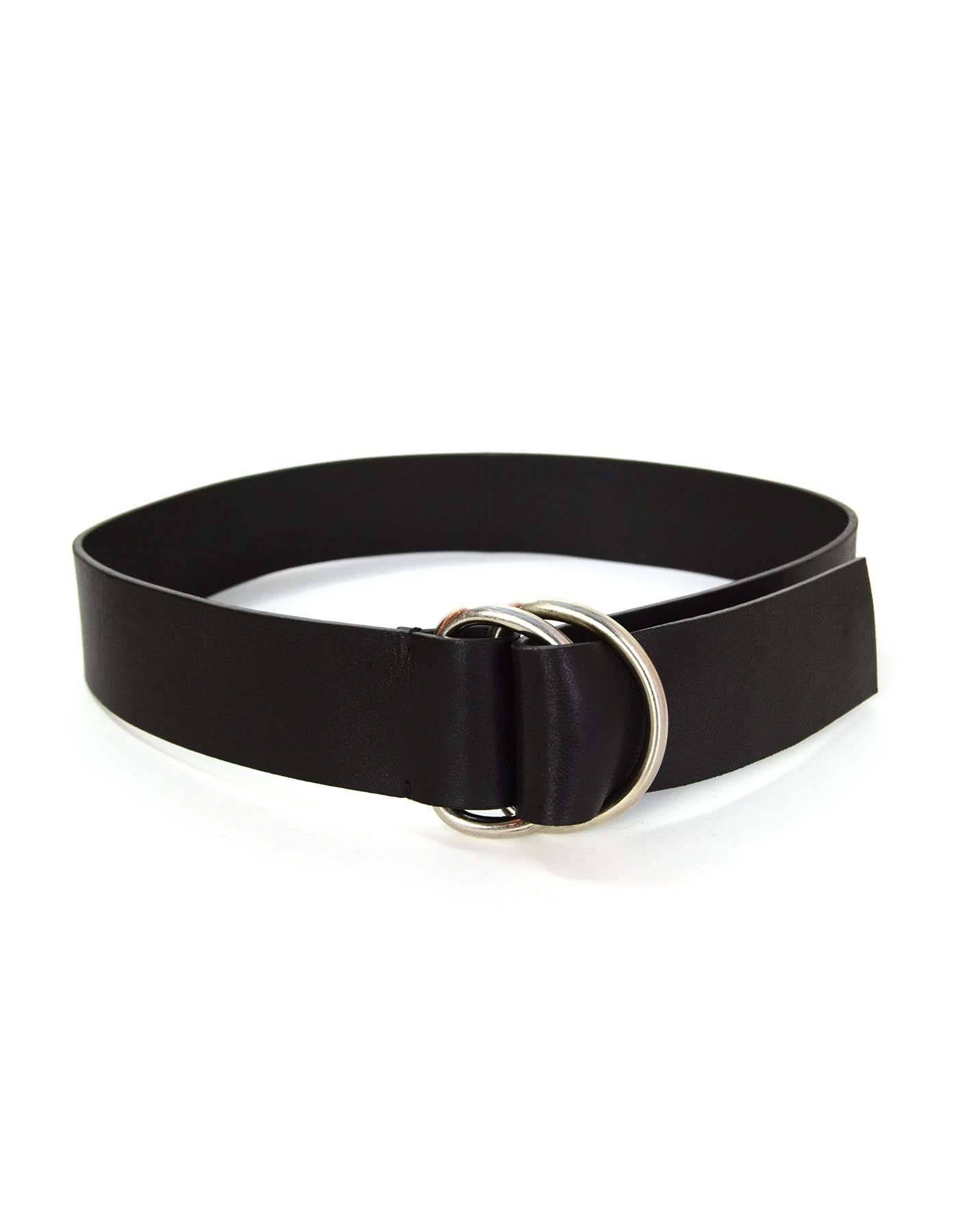 Prada Black Leather Belt sz 85 SHW
Features silver hardware ring belt buckles

Made In: Italy
Color: Black
Hardware: Silvertone
Materials: Leather
Closure/Opening: Ring belt buckle closure
Stamp: 1C 2270
Overall Condition: Excellent