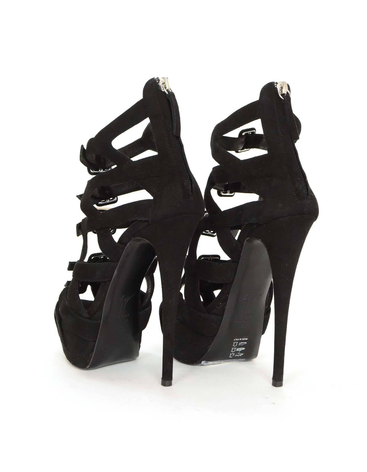 Women's Giuseppe Zanotti Black Suede Strappy Platform Sandals sz 40