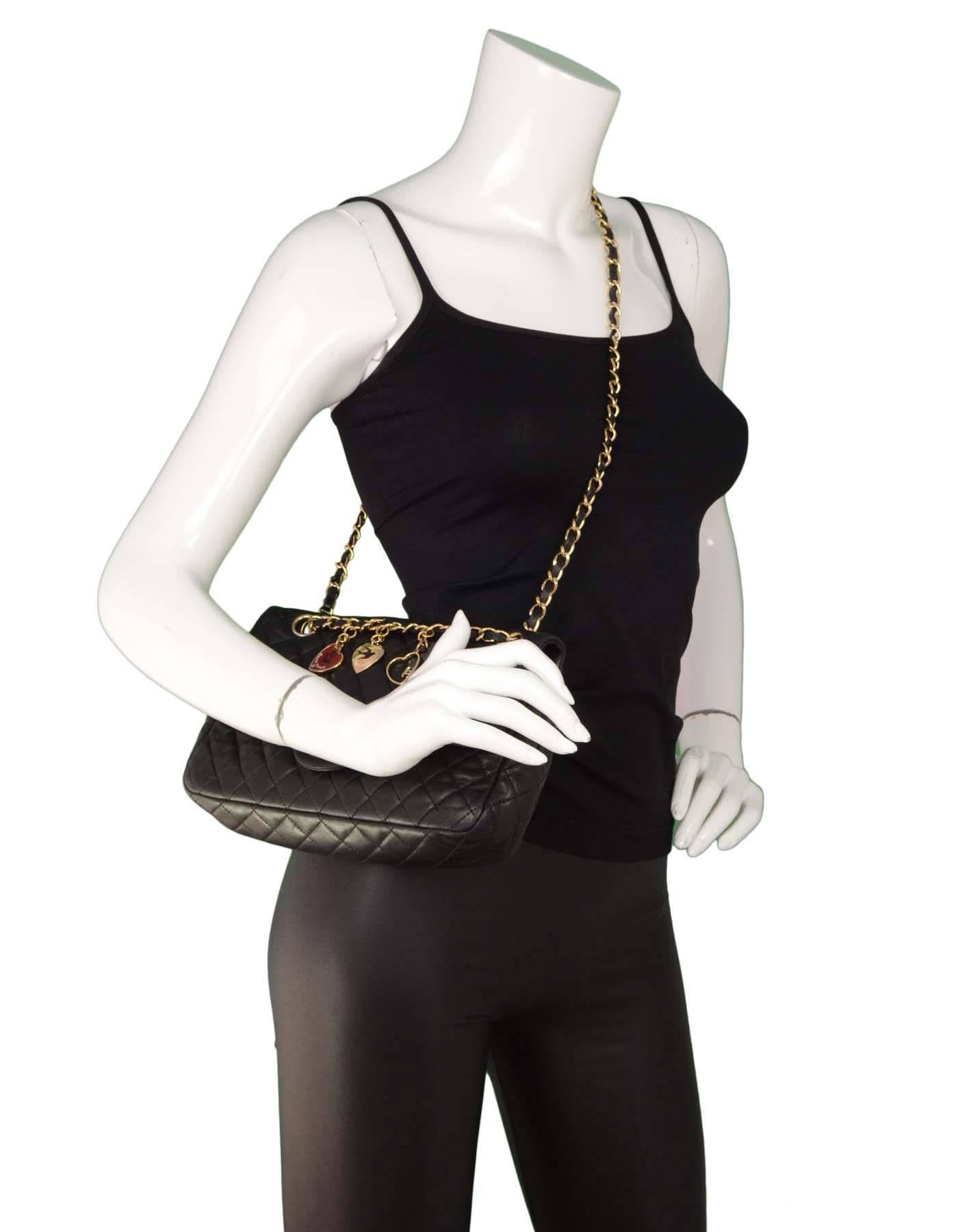 Chanel Black Quilted Lambskin Valentine Charm Flap Bag GHW 3