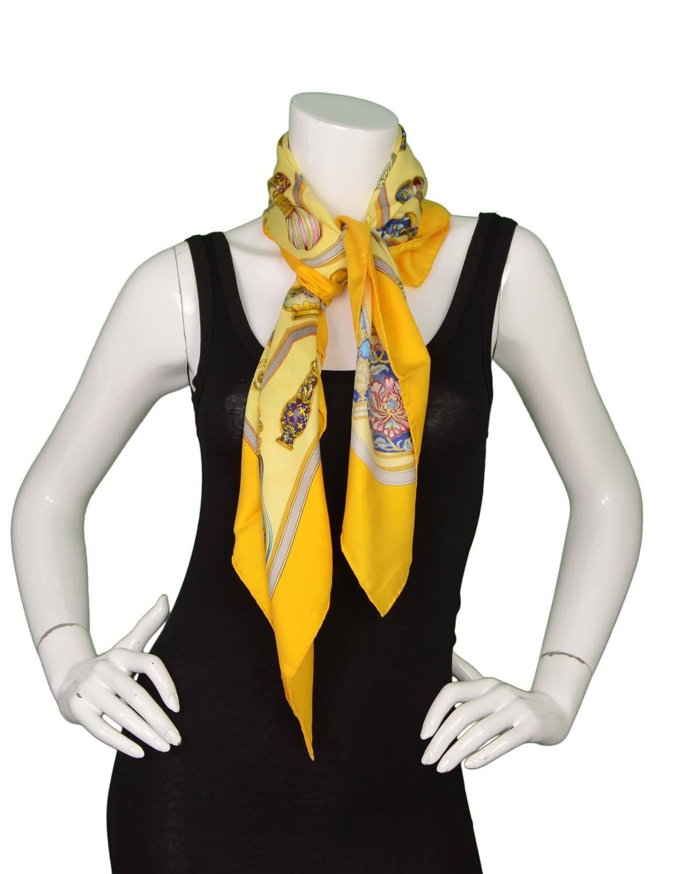 Hermes Yellow 'Pourvu Qu'On Ait L'Ivresse' Silk 90cm Scarf 3