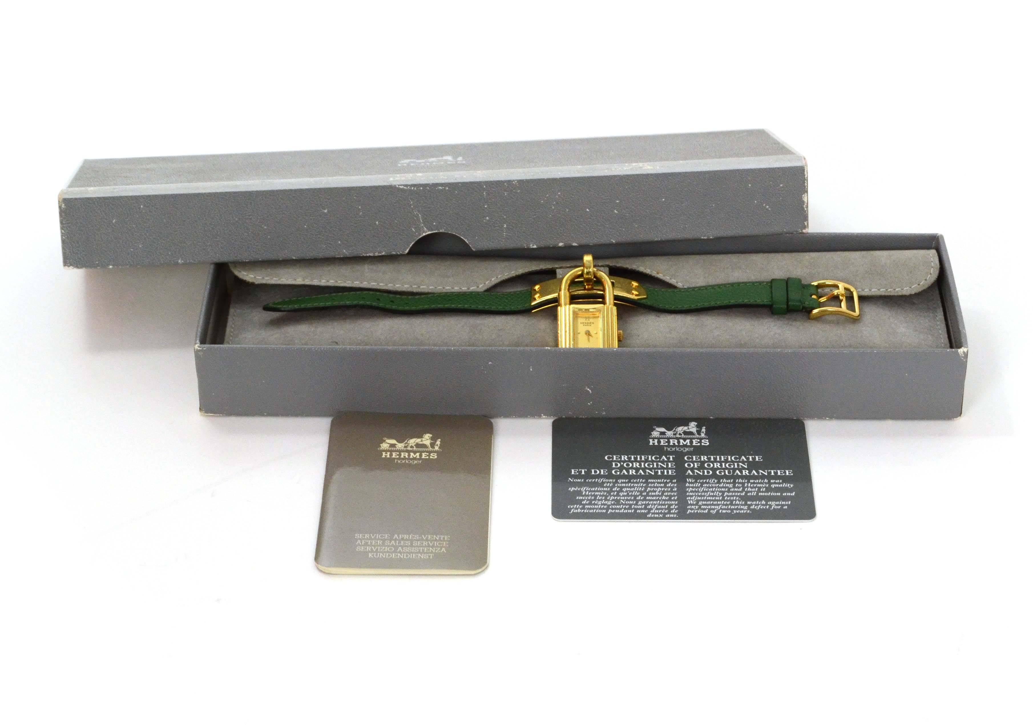 Hermes Vintage '94 Green Epsom Goldtone Kelly Watch  2