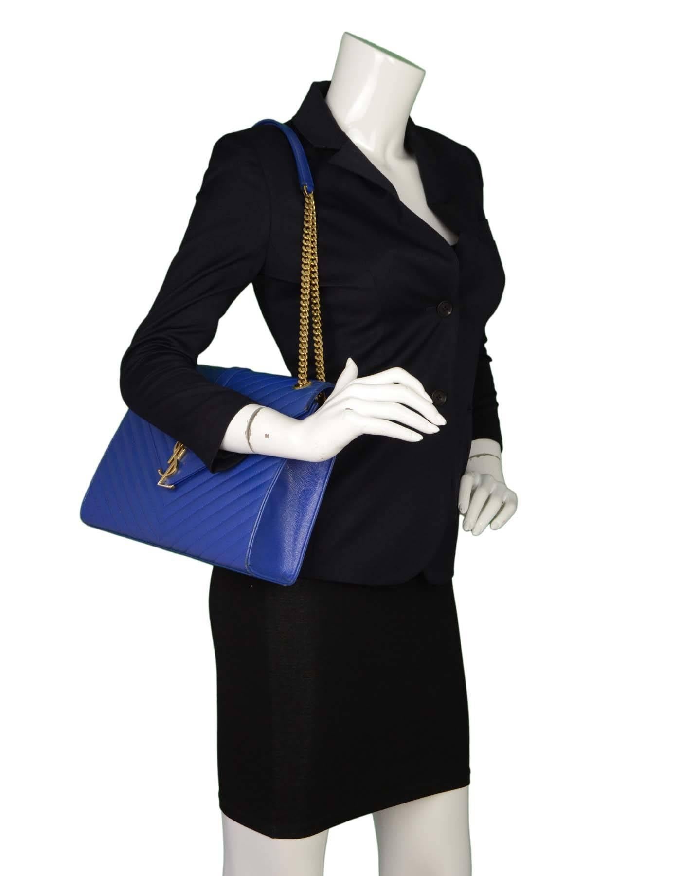 Saint Laurent Cobalt Blue Chevron Shoulder Bag GHW 2