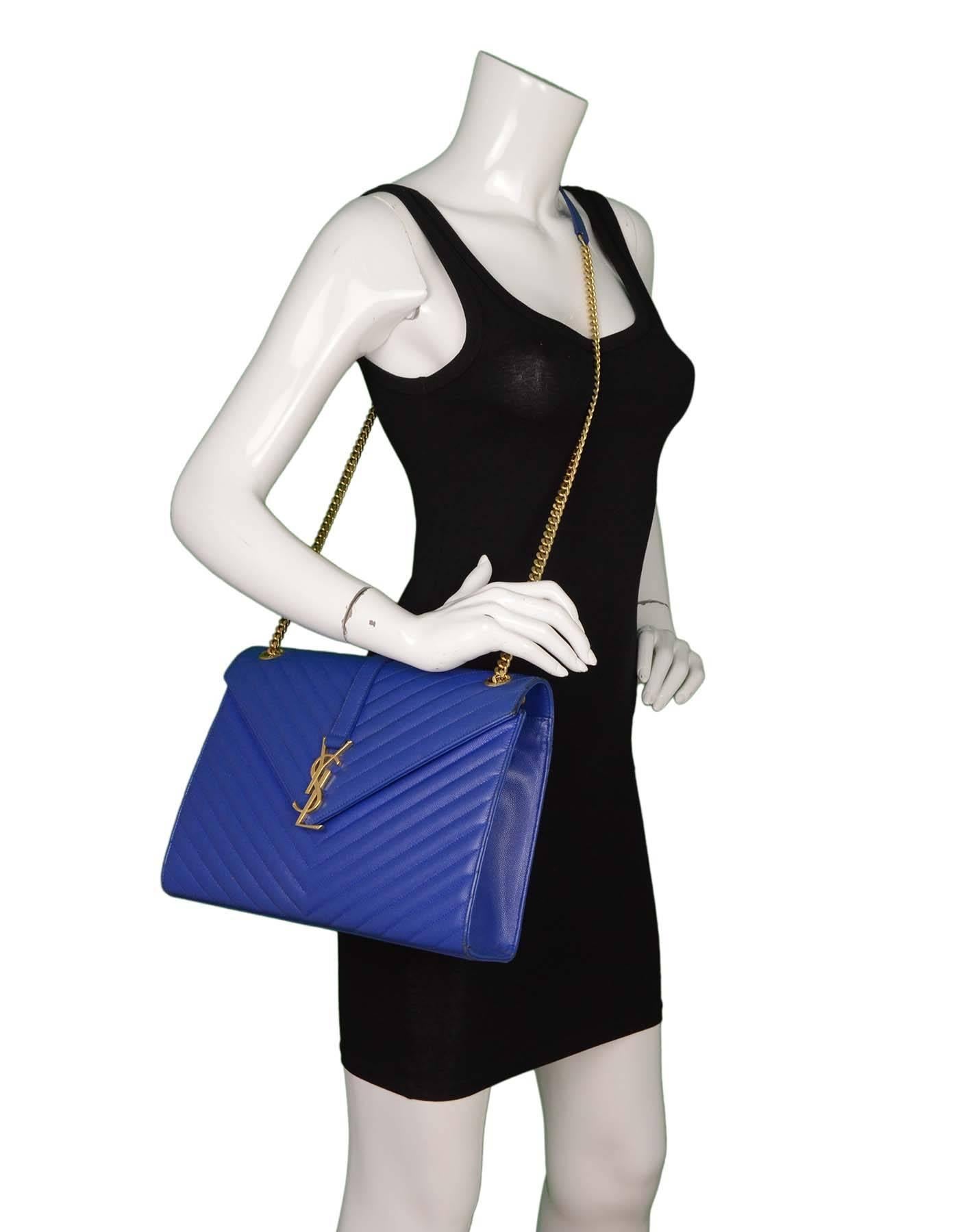 Saint Laurent Cobalt Blue Chevron Shoulder Bag GHW 3