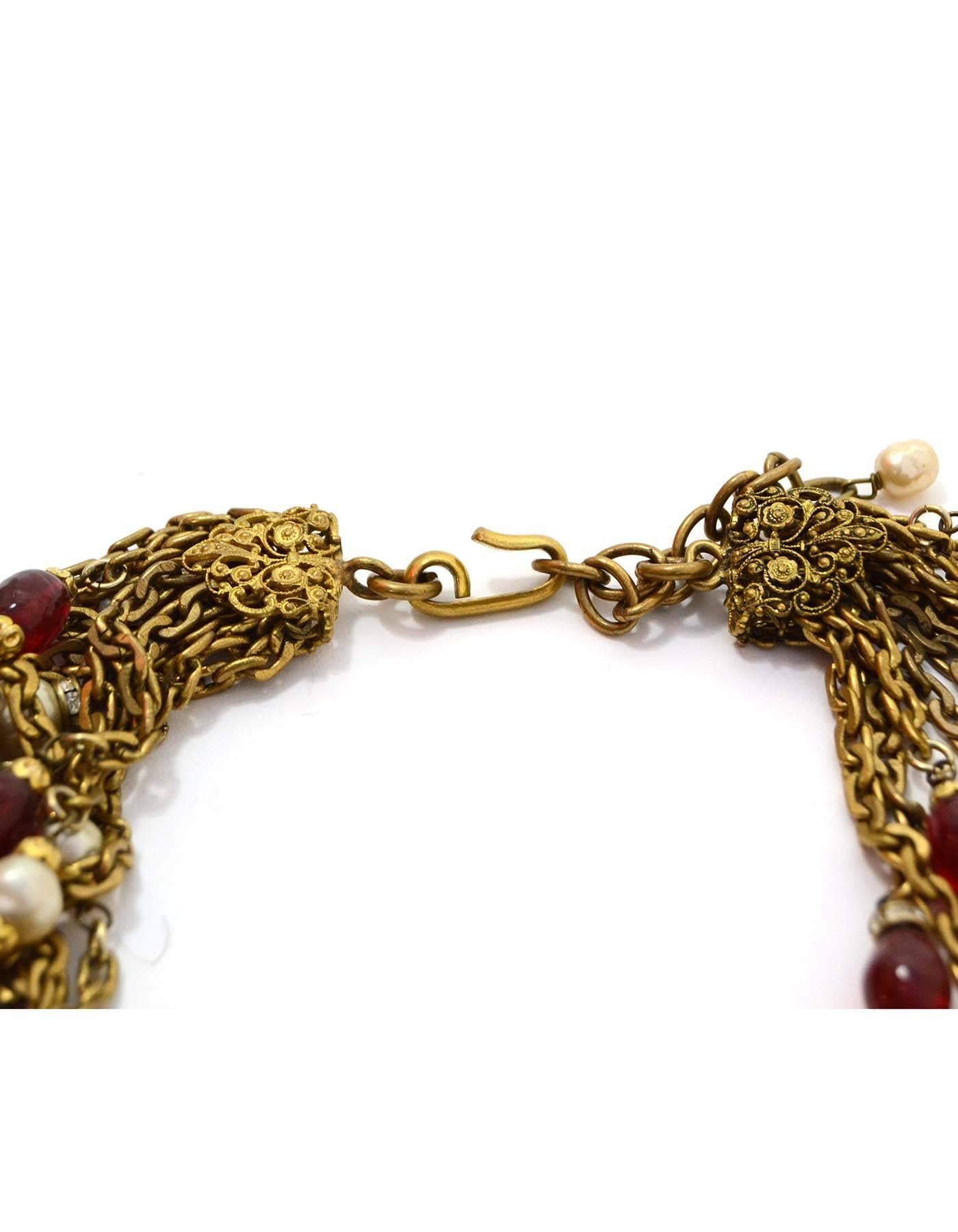 Chanel 1984 Vintage Gold Multi-Strand Gripoix and Pearl Long Medallion Necklace In Excellent Condition In New York, NY