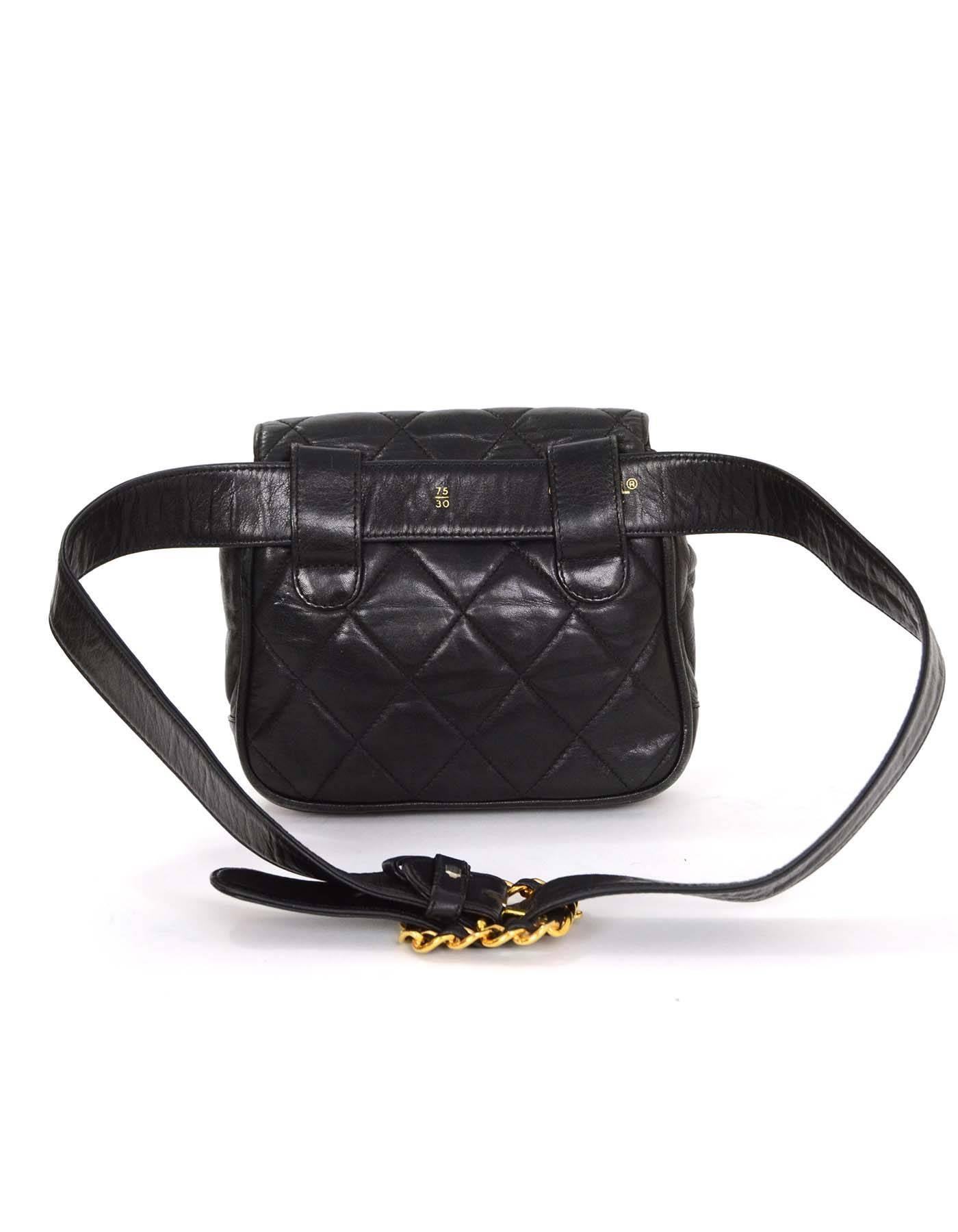 Chanel Black Quilted Flap Belt Bag sz 75 GHW In Good Condition In New York, NY