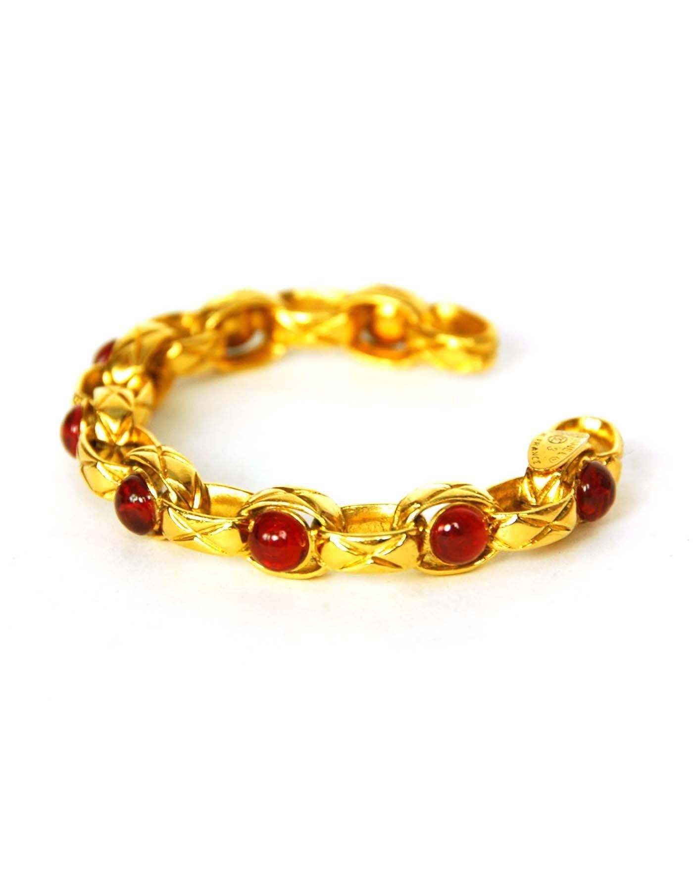 Chanel Vintage '86 Red Gripoix & Gold Cuff Bracelet In Excellent Condition In New York, NY