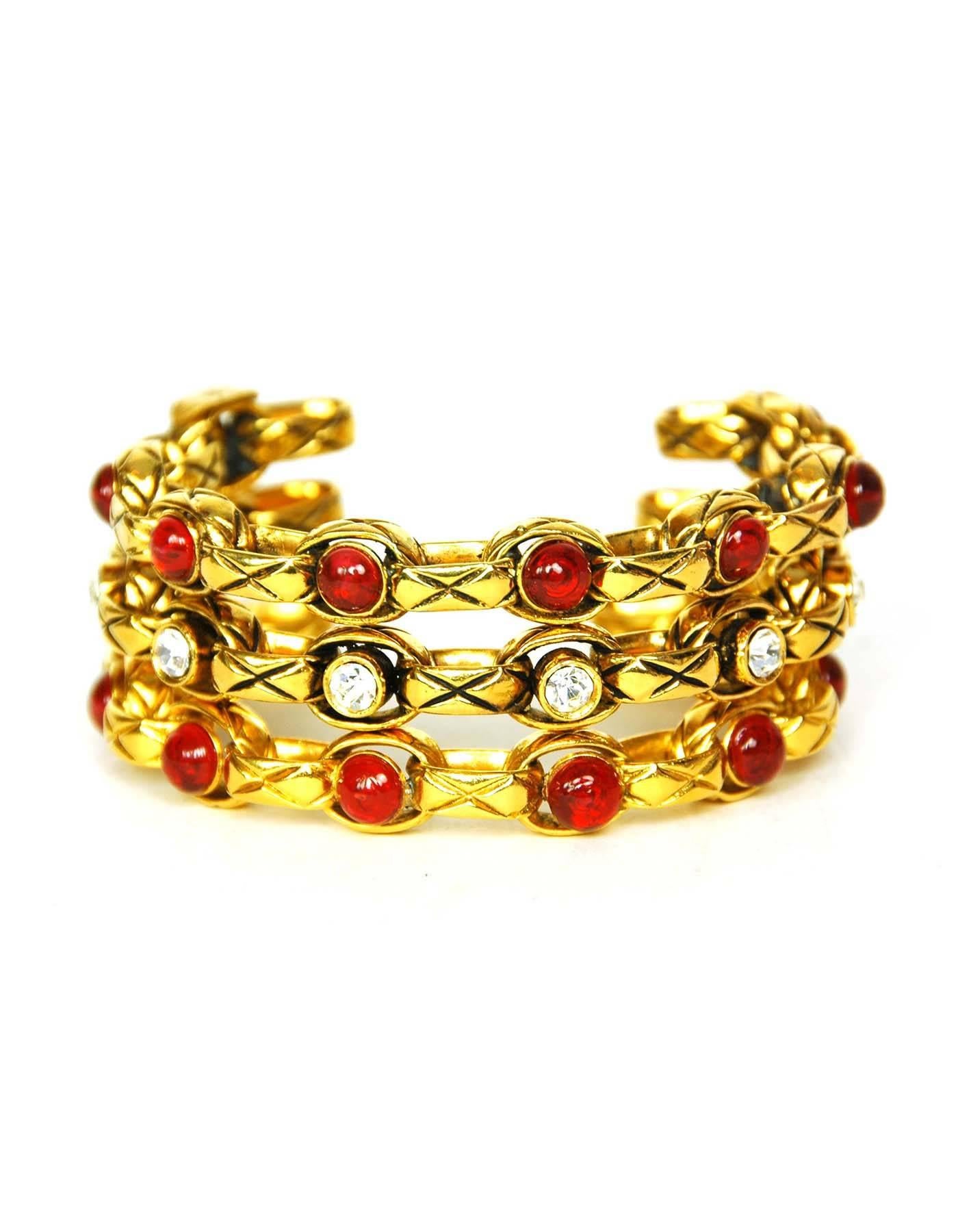 Chanel Vintage '86 Red Gripoix & Gold Cuff Bracelet 1