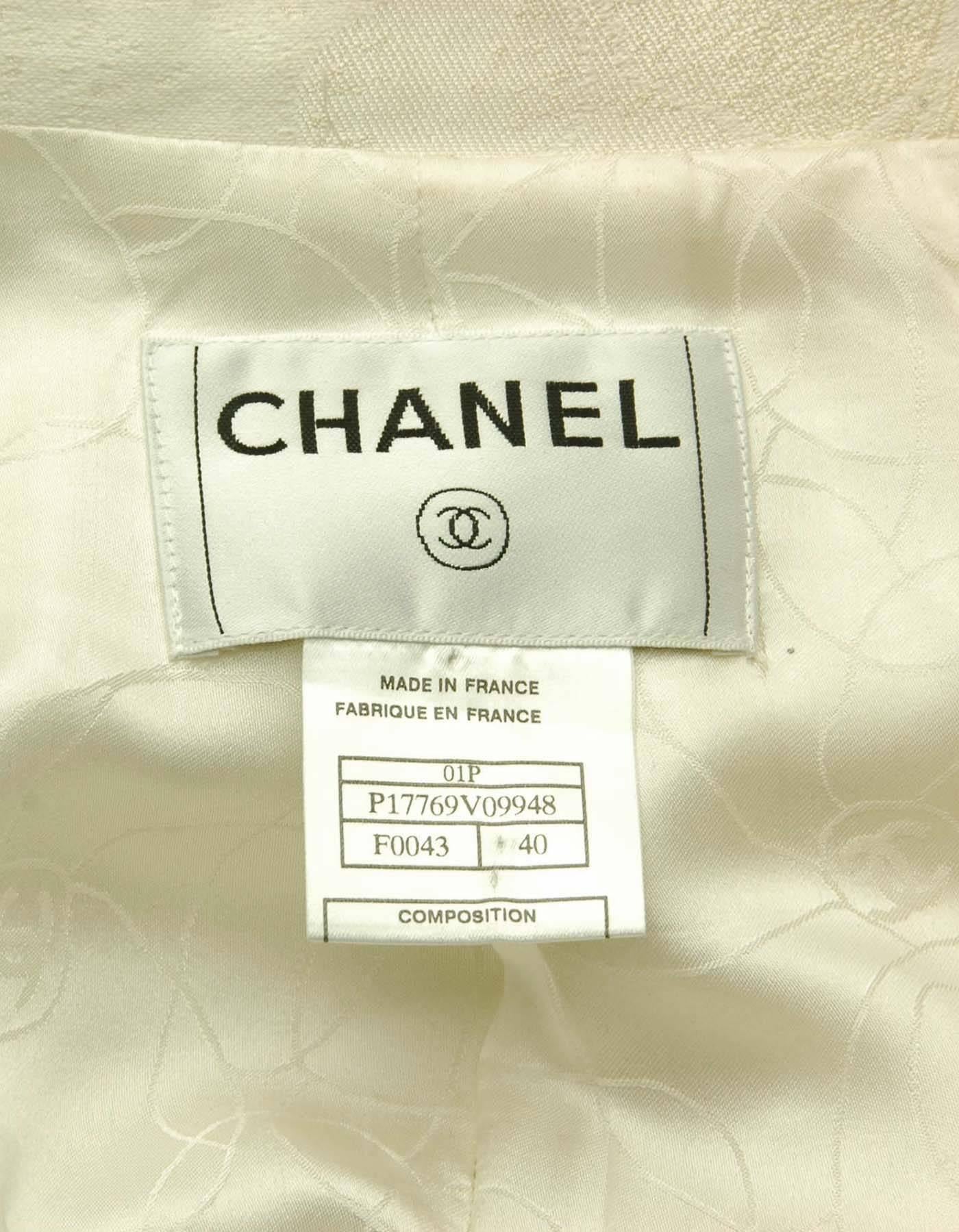 Chanel Cream Camelia Print Skirt Suit sz FR40 2