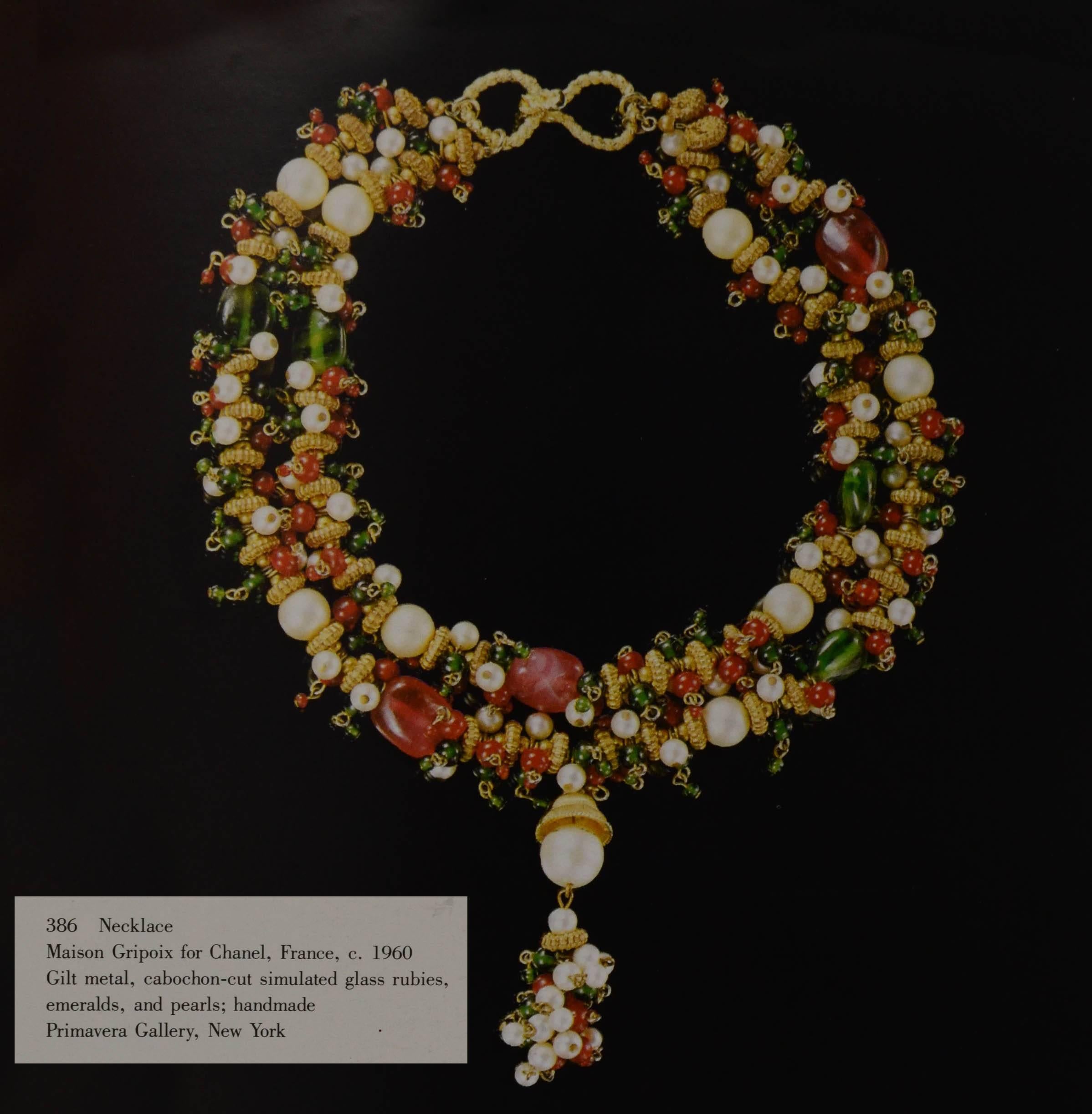 Women's or Men's Chanel Vintage '60s Red & Green Gripoix Pearl Necklace