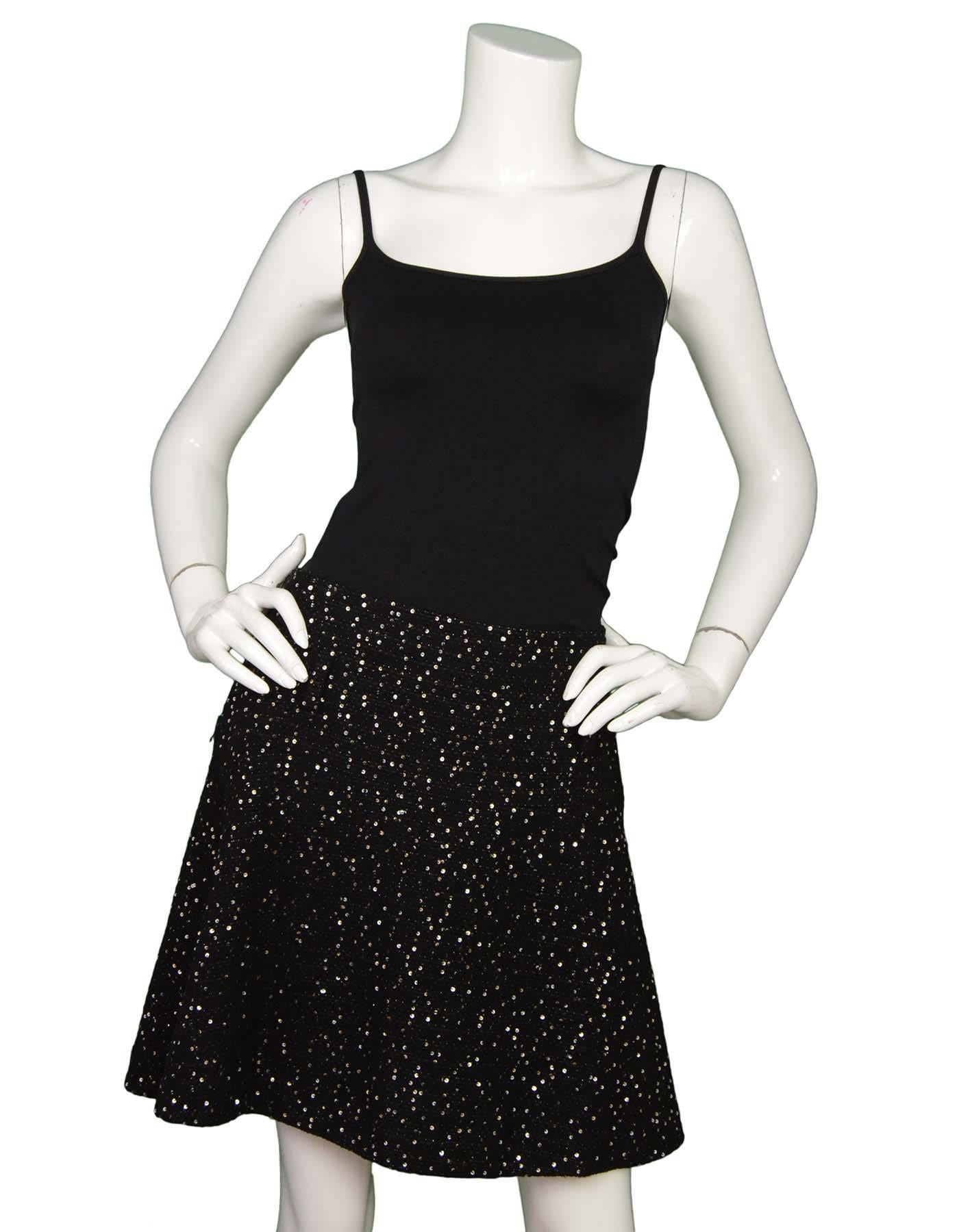 Women's Chanel Black Tweed Sequin & Chain Fringe Skirt Suit sz 40