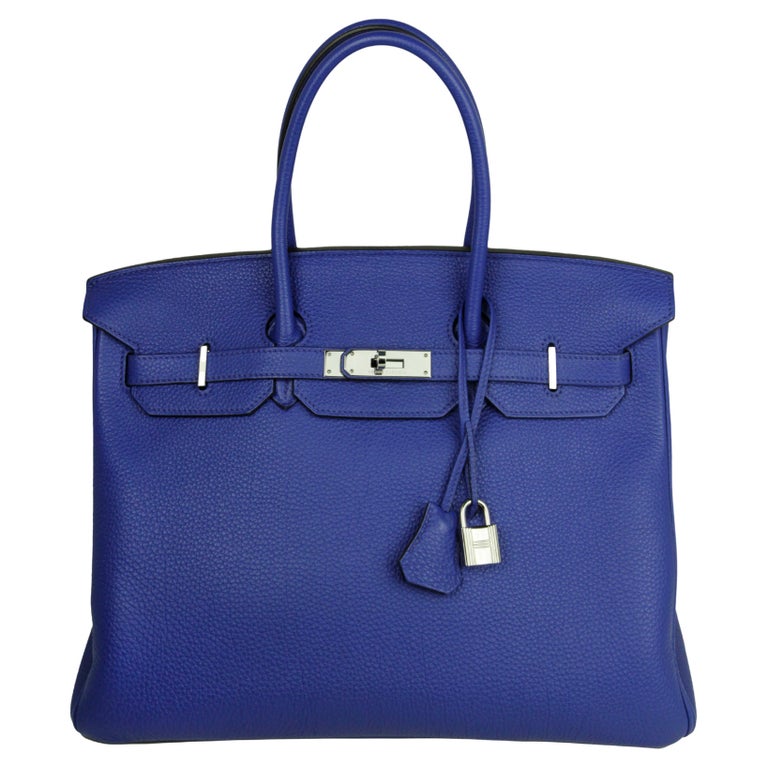 Hermes Blue Lin Clemence Leather Birkin 35 CM Hermes