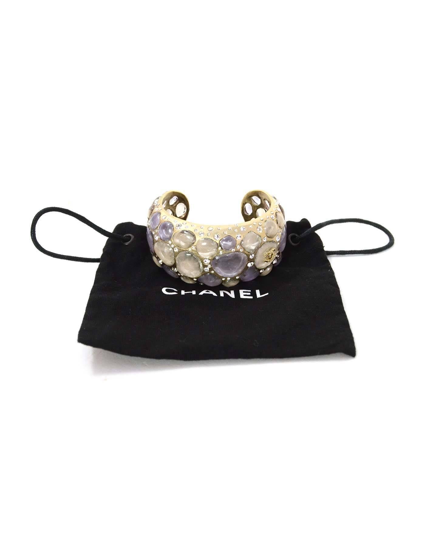 Women's Chanel Lavender Glass & Rhinestone Silver Cuff Bracelet