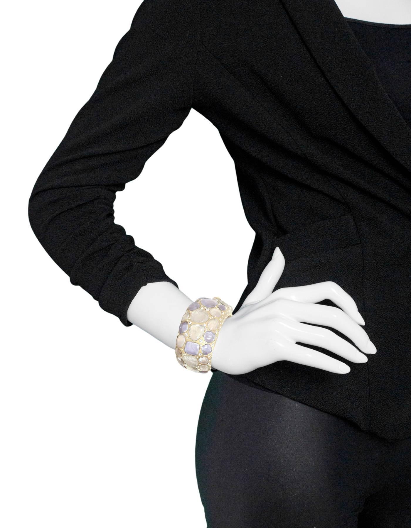 Chanel Lavender Glass & Rhinestone Silver Cuff Bracelet 1