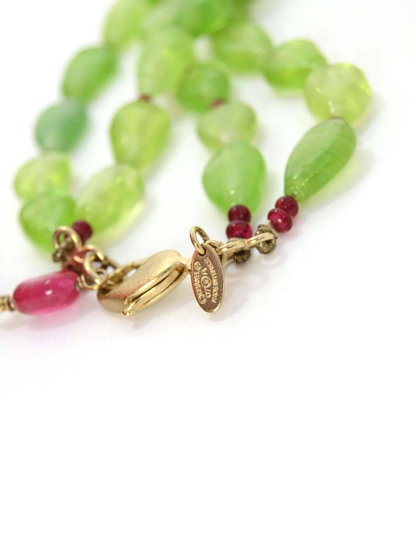 CHANEL Green & Red Glass Bead Double Strand Necklace 1