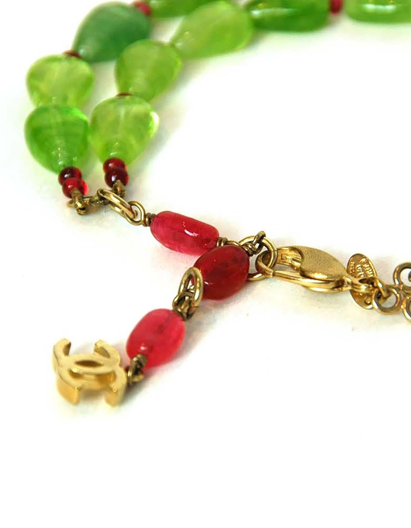 Women's CHANEL Green & Red Glass Bead Double Strand Necklace